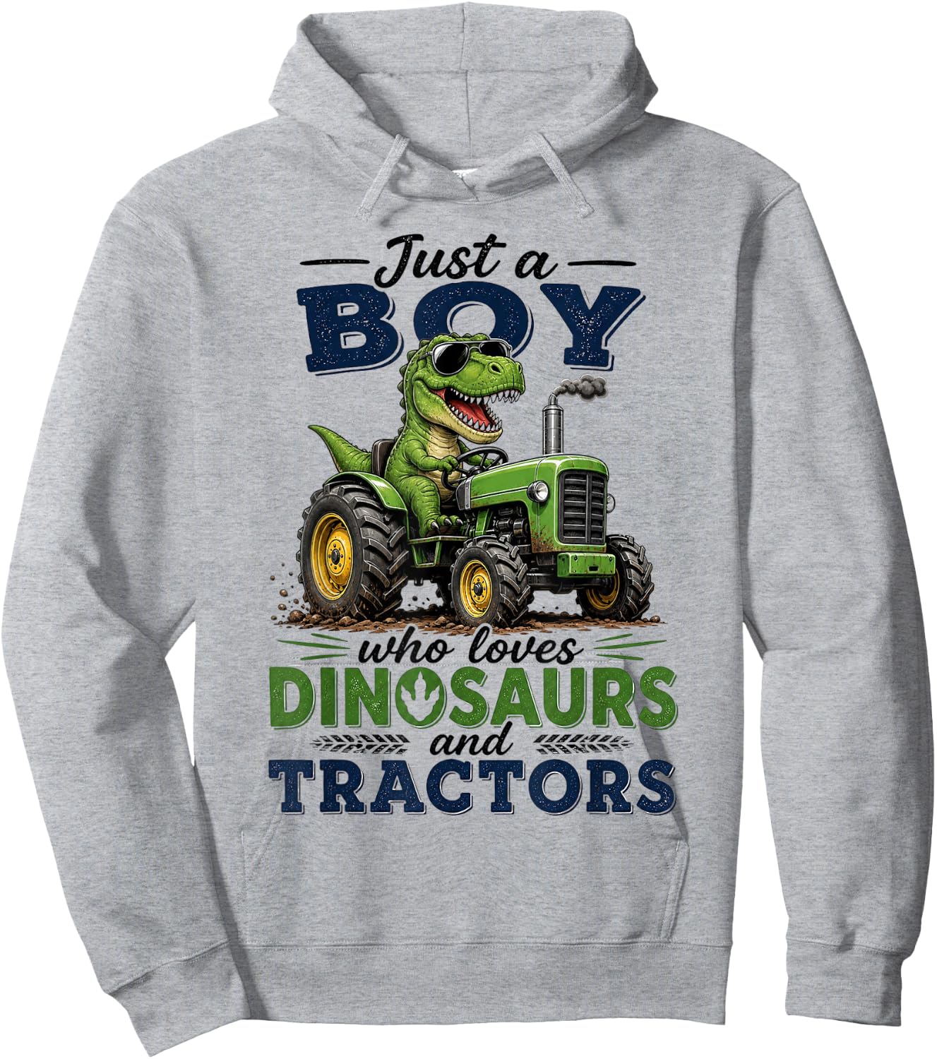 Just A Boy Who Loves Tractors and Dinosaurs Farm T-Rex Hoodie - Hoodie | Ash