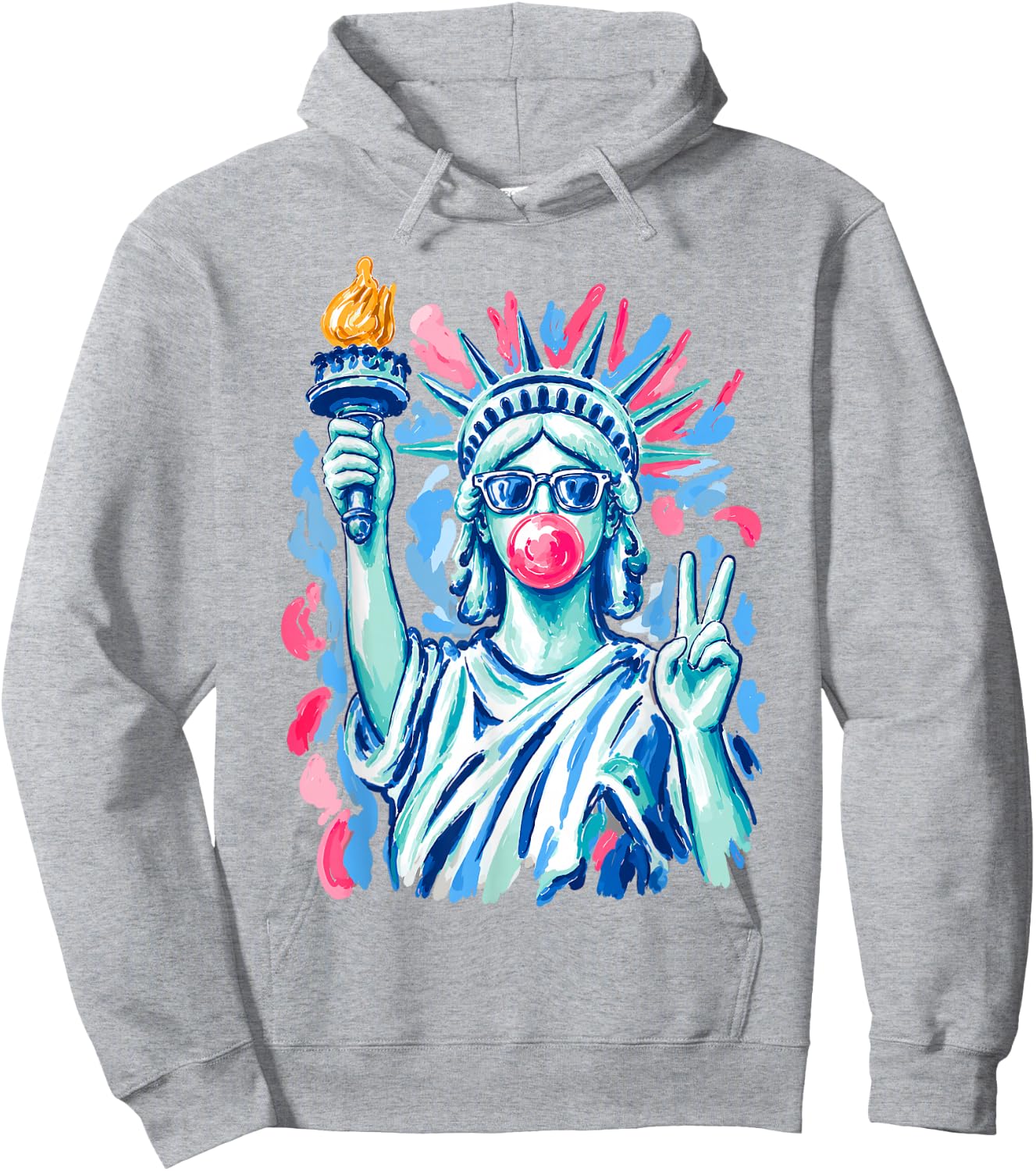 Statue of Liberty Blowing Bubble Gum Funny 4th of July Women Hoodie - Hoodie | Ash