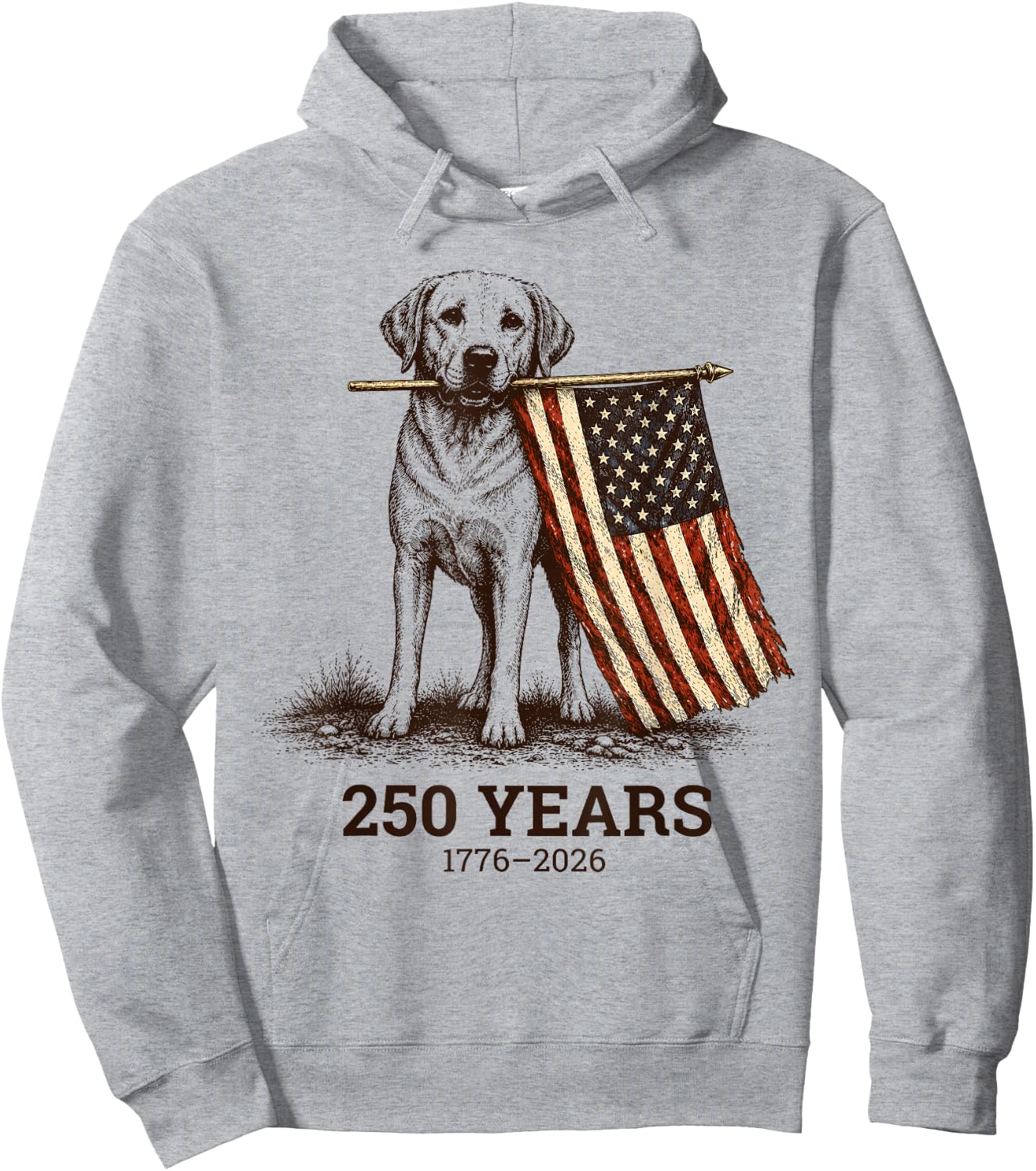 Vintage Labrador Patriotic Lab Dog 250 Years 1776 2026 Hoodie - Hoodie | Ash
