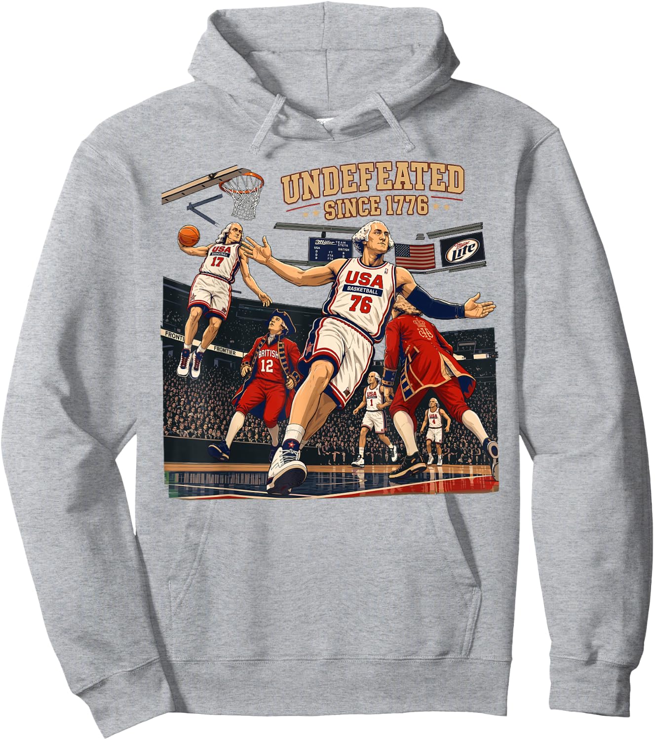 Undefeated Since 1776 Basketball Fouding Father 4th of July Hoodie - Hoodie | Ash