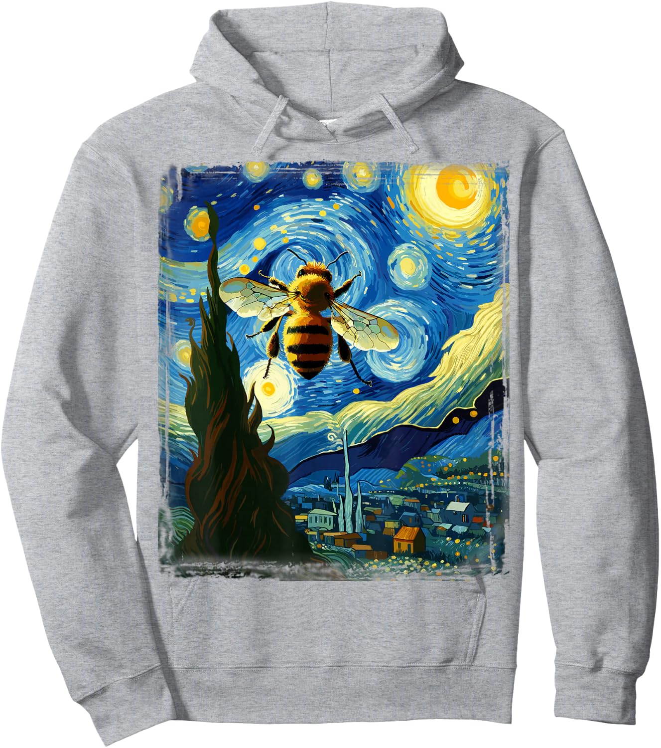Apiarist Artistic Bee Gear Van Gogh Style Starry Night Bee Hoodie - Hoodie | Ash