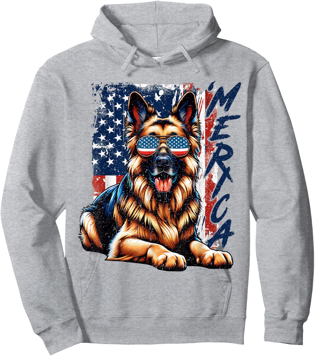 'Merica German Shepherd USA Flag Sunglasses Patriotic Pets Hoodie - Hoodie | Ash