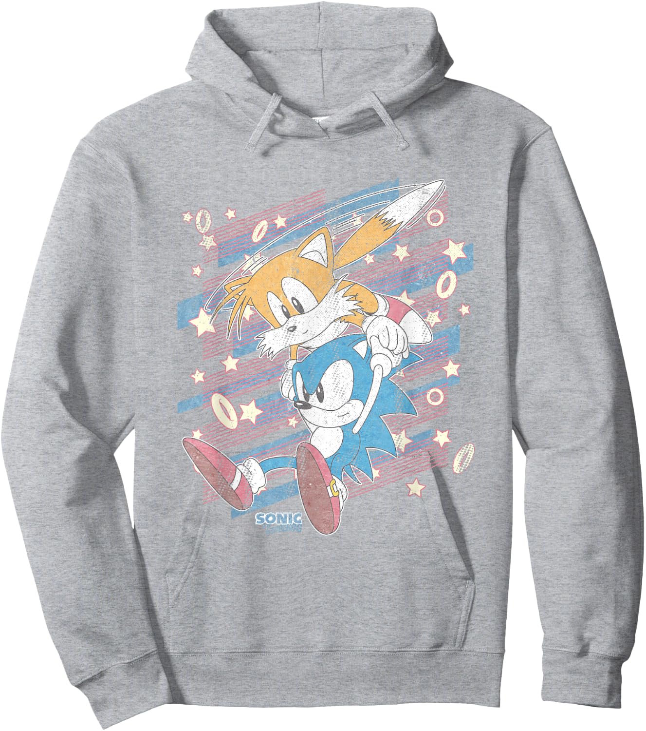Sonic The Hedgehog Sonic & Tails Americana Distressed Logo Hoodie - Hoodie | Ash