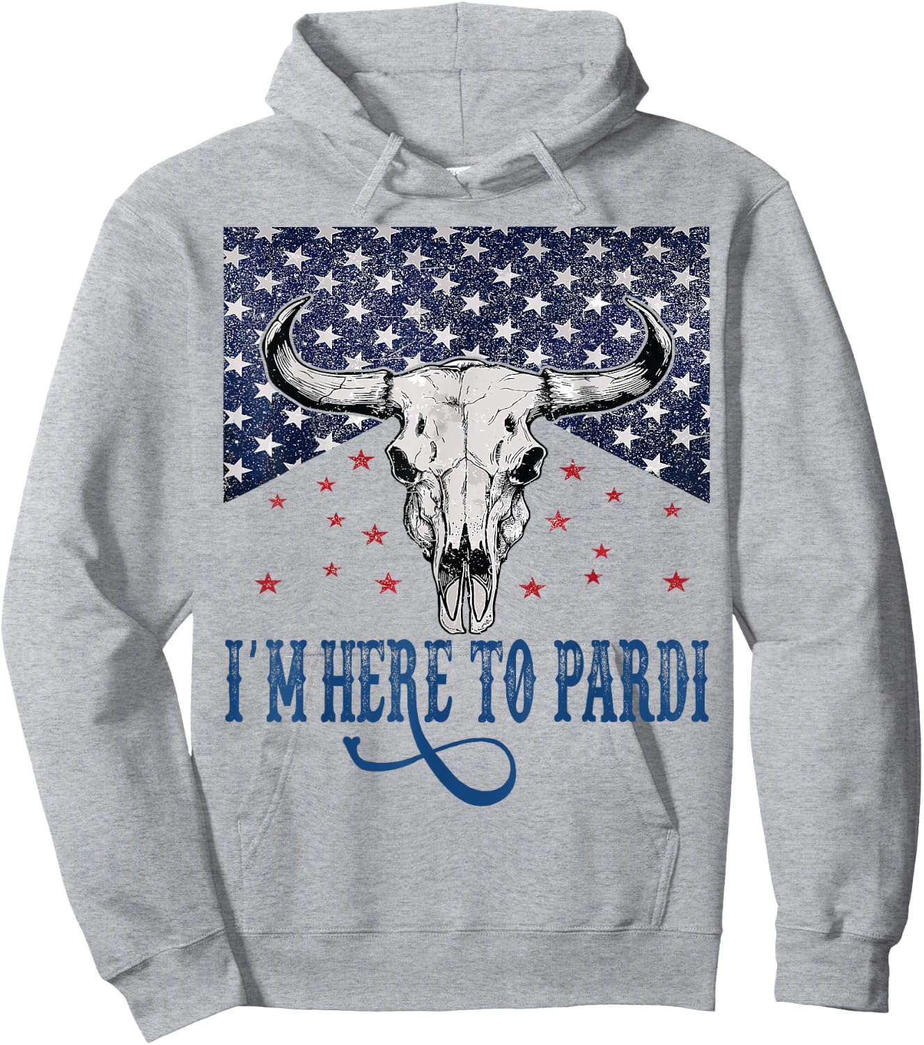 I'm Here to Pardi Vintage Retro Western Bull-Skull Hoodie - Hoodie | Ash