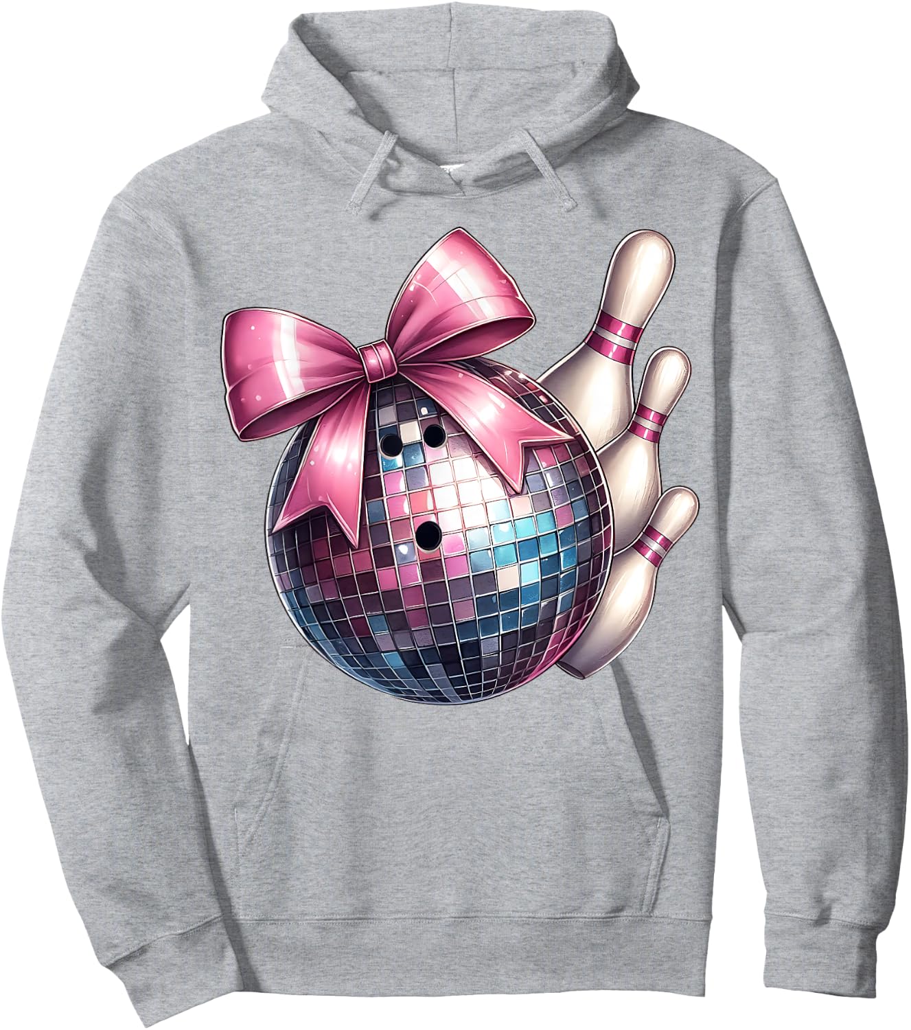 Coquette Bow Bowling Ball Pins Checkered Disco Bowler Mom Hoodie - Hoodie | Ash