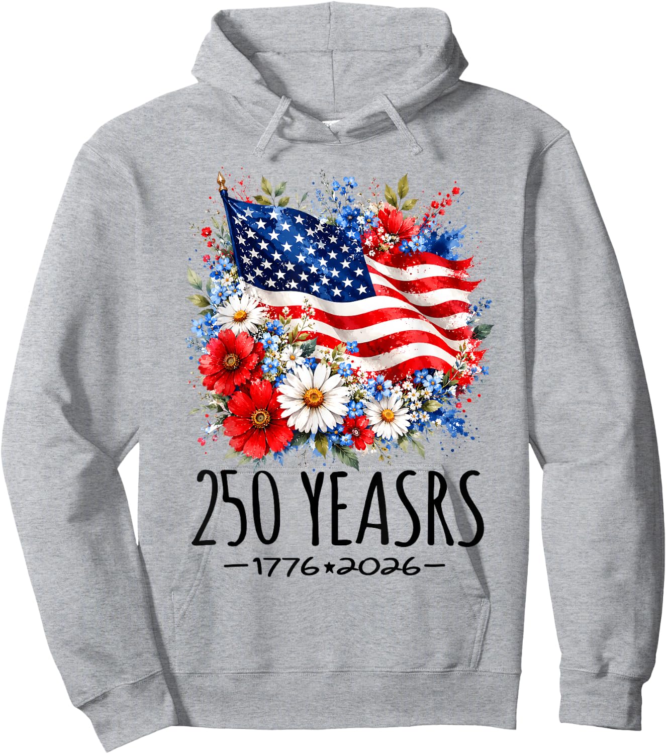 250 Years America Floral 250 Anniversary USA 4th July Hoodie - Hoodie | Ash