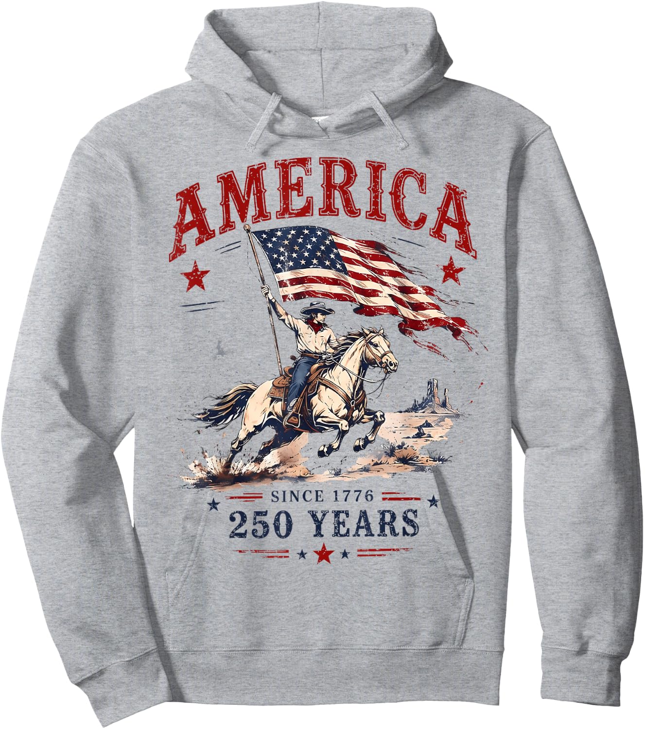 250 Years America 1776 2026 Patriotic Cowboy 4th July 250th Hoodie - Hoodie | Ash