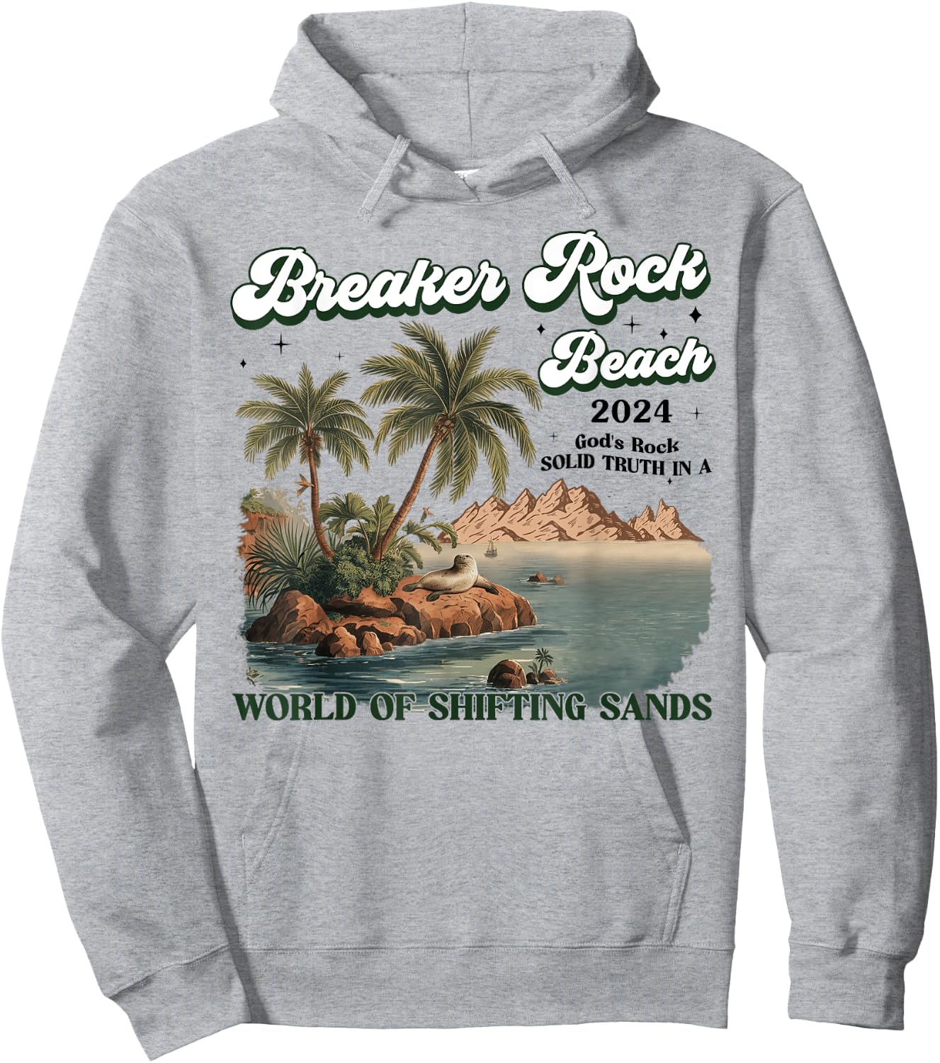 Breaker Rock Beach God's Rock Solid Beach VBS 2024 Retro Women Hoodie - Hoodie | Ash