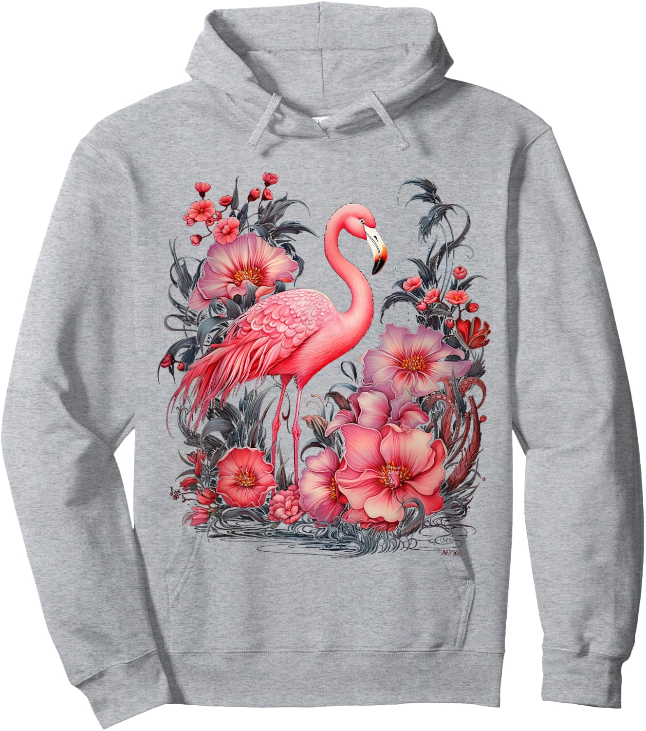 Flamingo and Flowers Floral Flamingos pink Hoodie - Hoodie | Ash