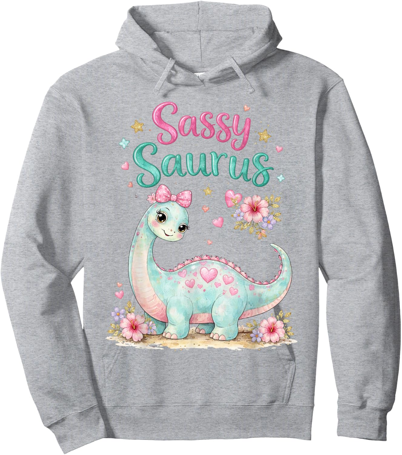 Sassy Saurus Cute Brachiosaurus Girls Toddlers Dinosaur Dino Hoodie - Hoodie | Ash
