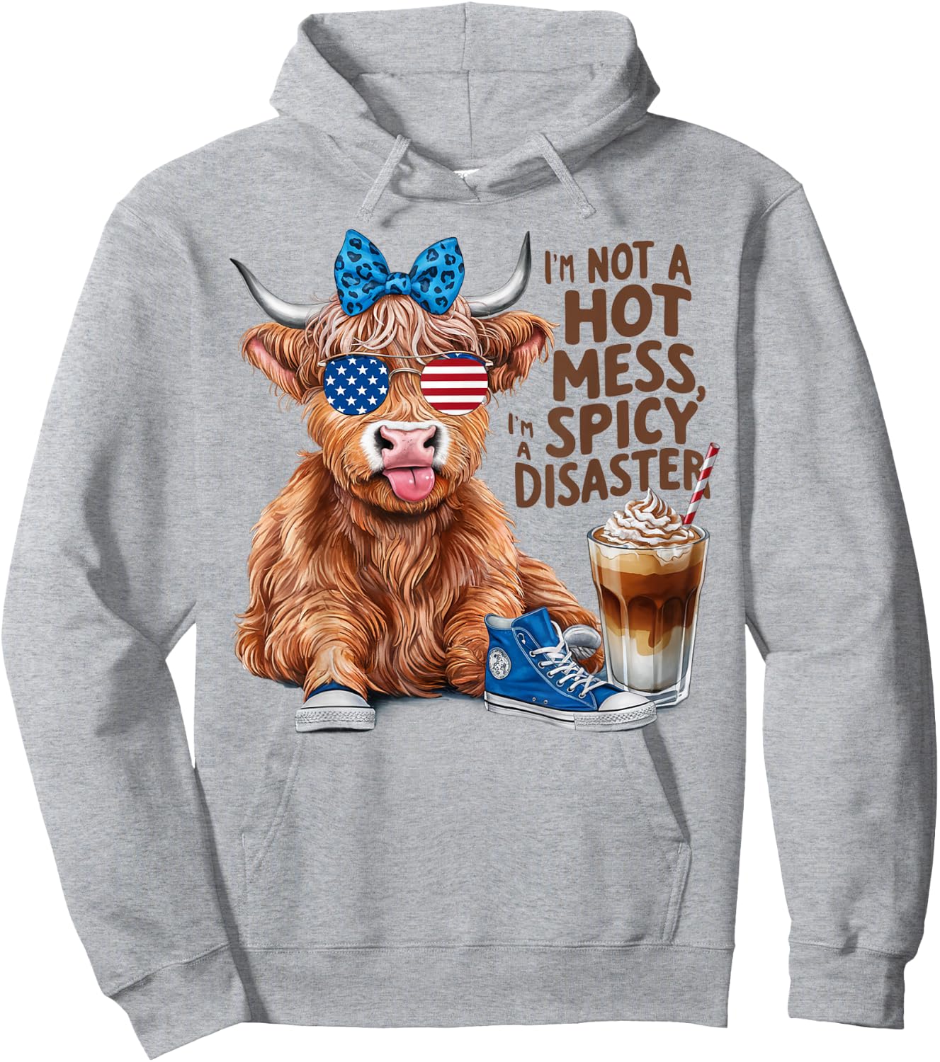 Cute Highland Cow I'm Not A Hot Mess Im A Spicy Disaster Hoodie - Hoodie | Ash