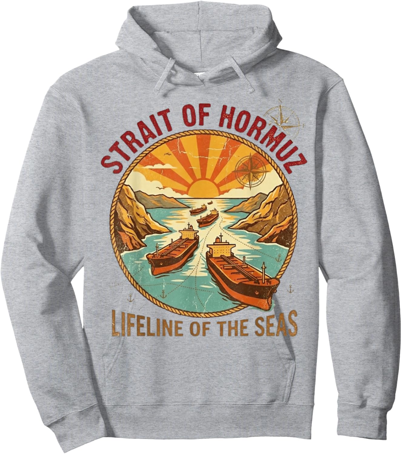 Vintage Strait of Hormuz | Retro 70s Maritime Travel Hoodie - Hoodie | Ash