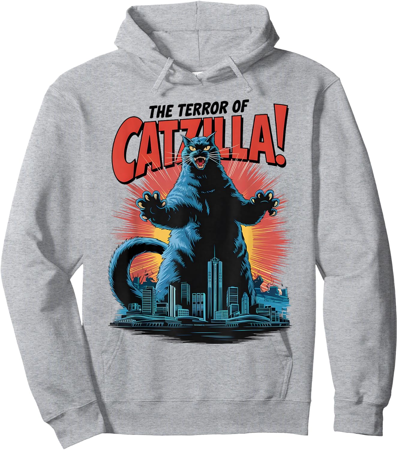 Terror of Vintage Catzilla Cat Spooky Cat Halloween Hoodie - Hoodie | Ash