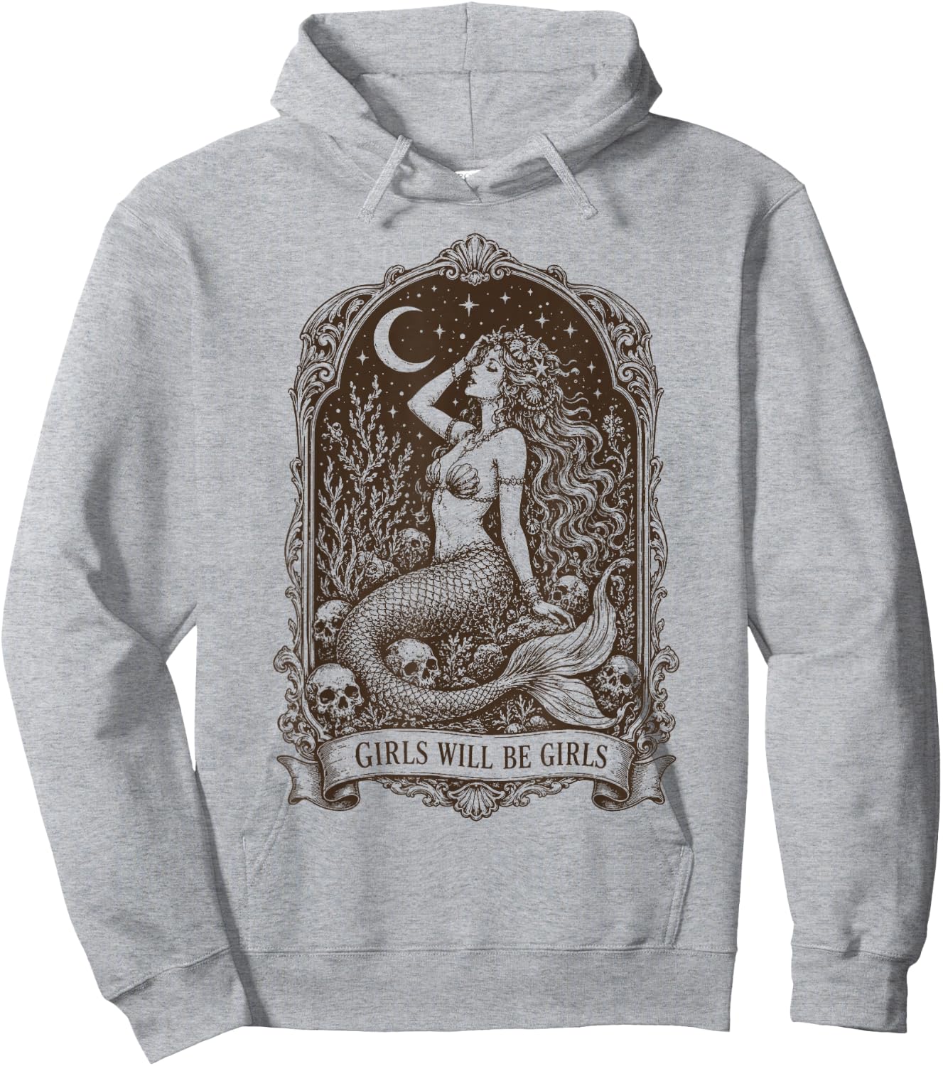Retro Girls Will Be Girls Mermaid Skull Moon Stars Hoodie - Hoodie | Ash
