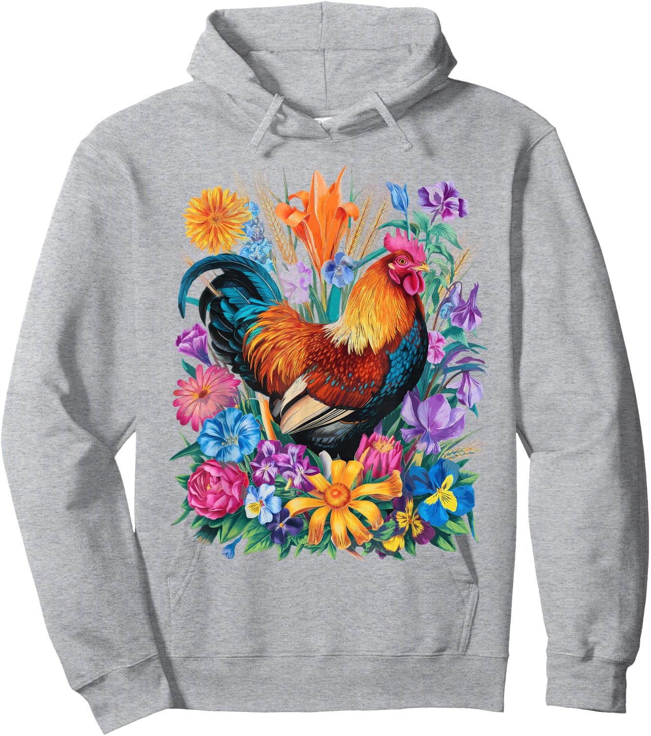 Chicken Floral Art Graphic Women Farm Chicken Lover Colorful Hoodie - Hoodie | Ash