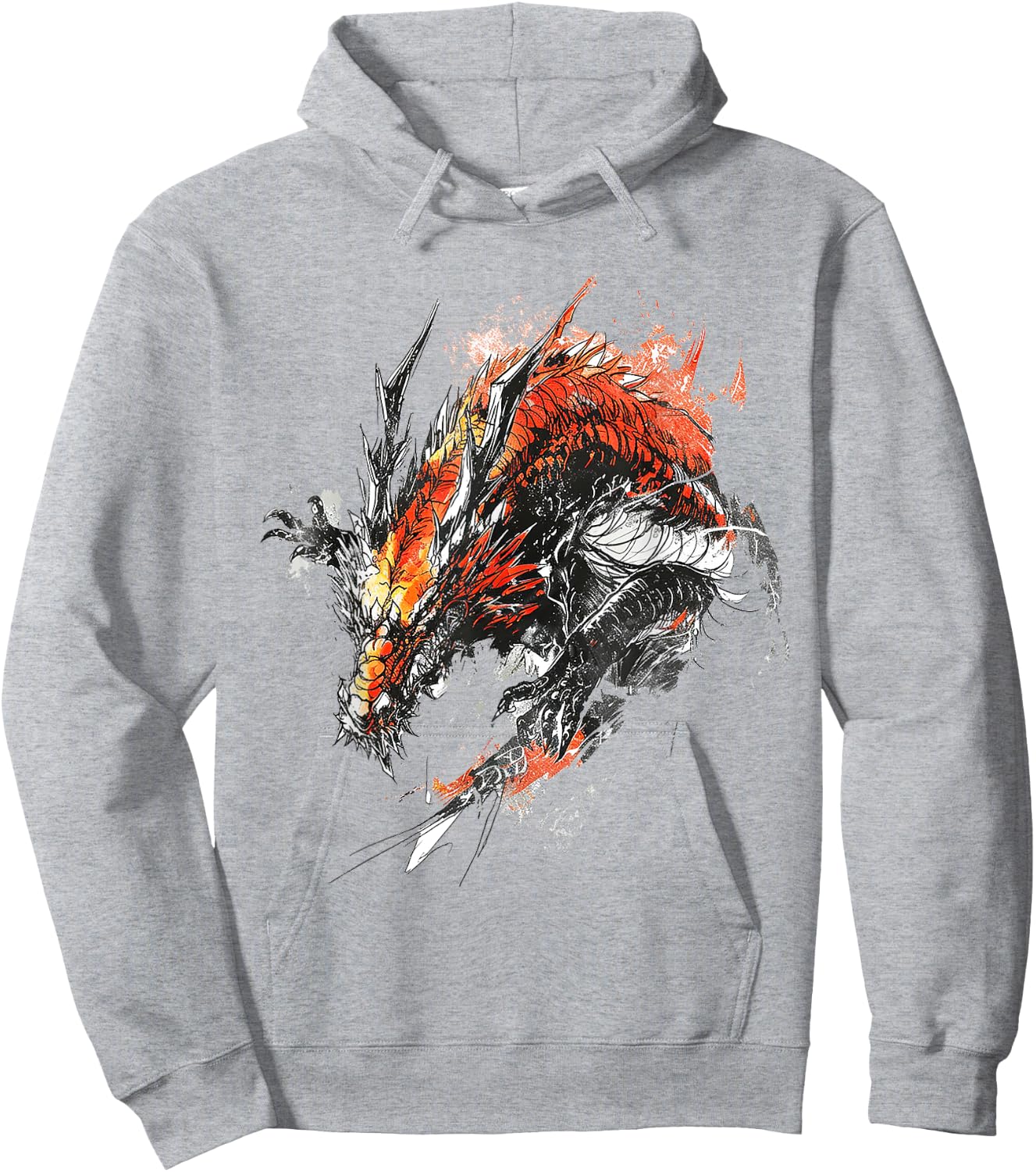 Abstract Dragon Pattern Drawing Art Animal Dragon , white, S Hoodie - Hoodie | Ash