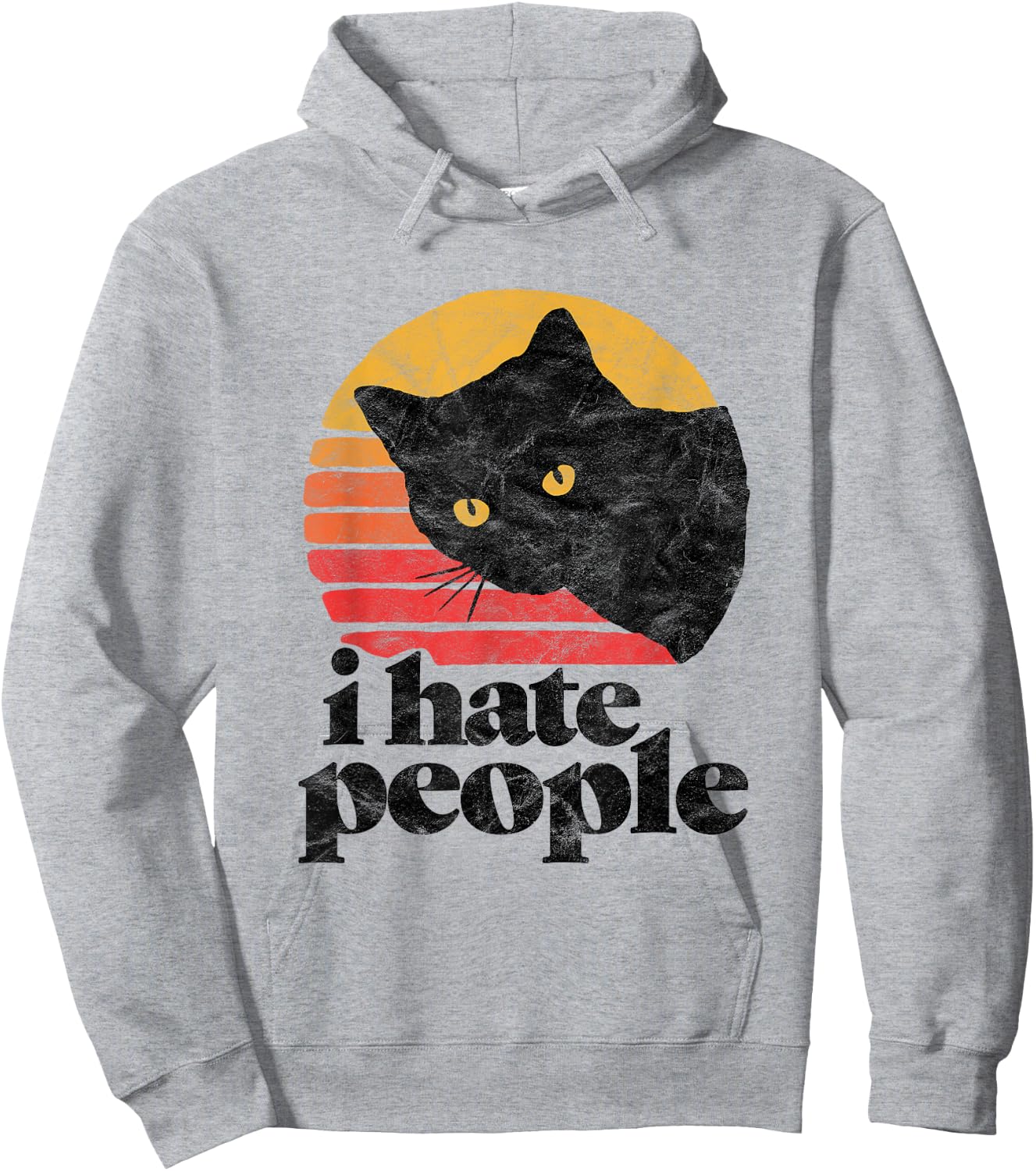 I Hate People Funny Vintage Style Cat Retro Distressed Men Women Girls Kids Hoodie - Hoodie | Ash
