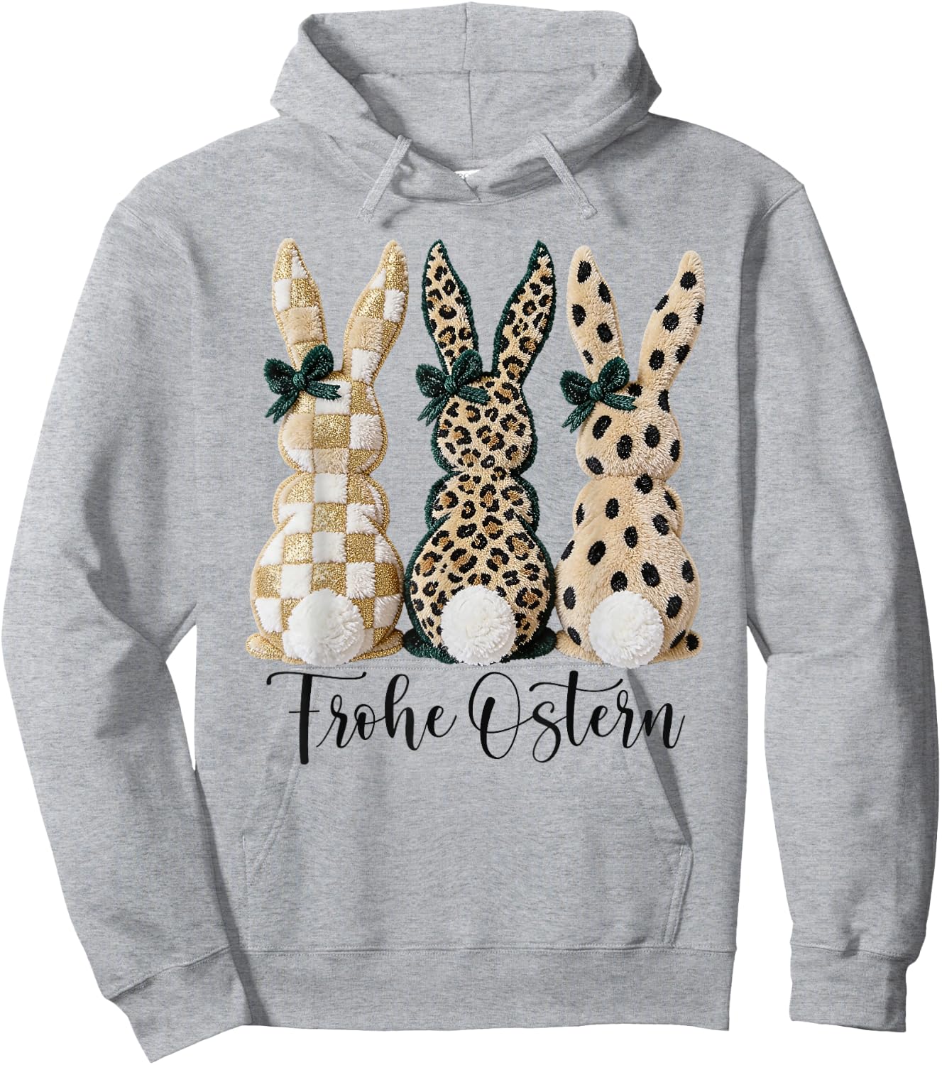Frohe Ostern Hasen Vintage Leo Karo Punkte Print Oster Deko Hoodie - Hoodie | Ash
