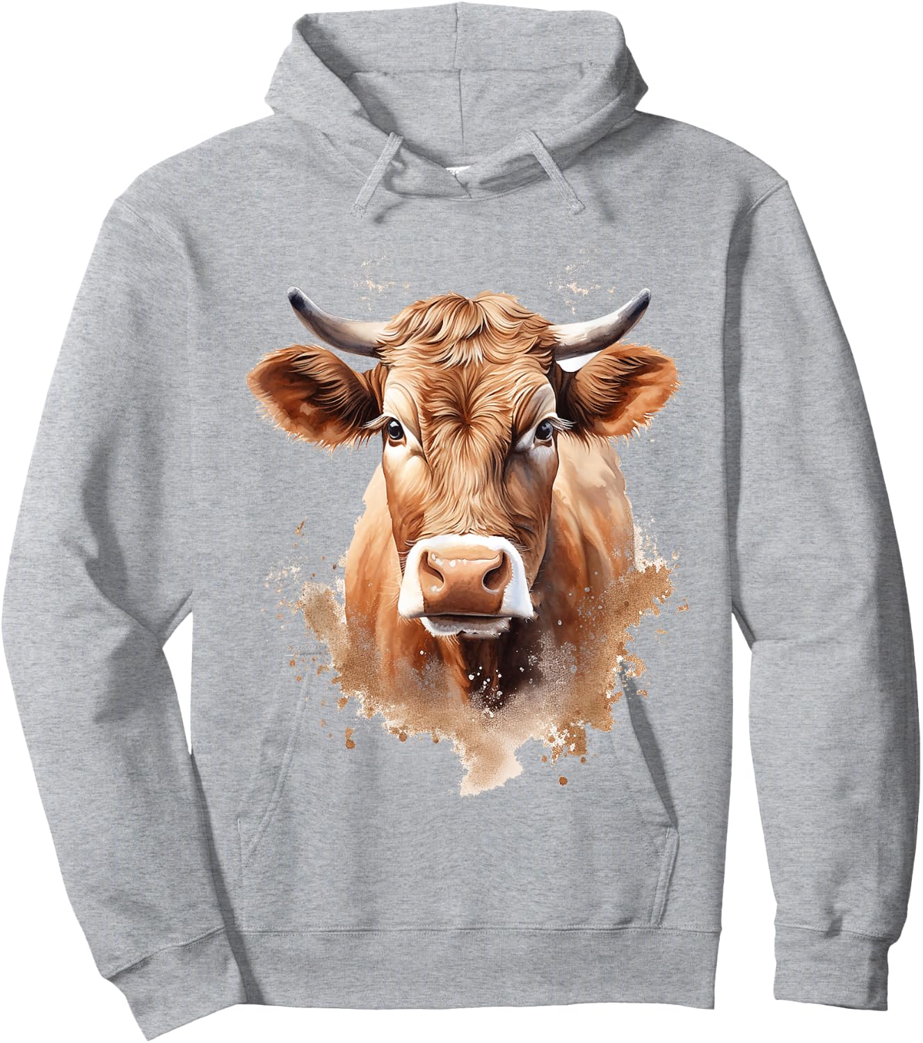 Cow Animal Painting Graphic Portrait Artwork Face Cow , White Hoodie - Hoodie | Ash