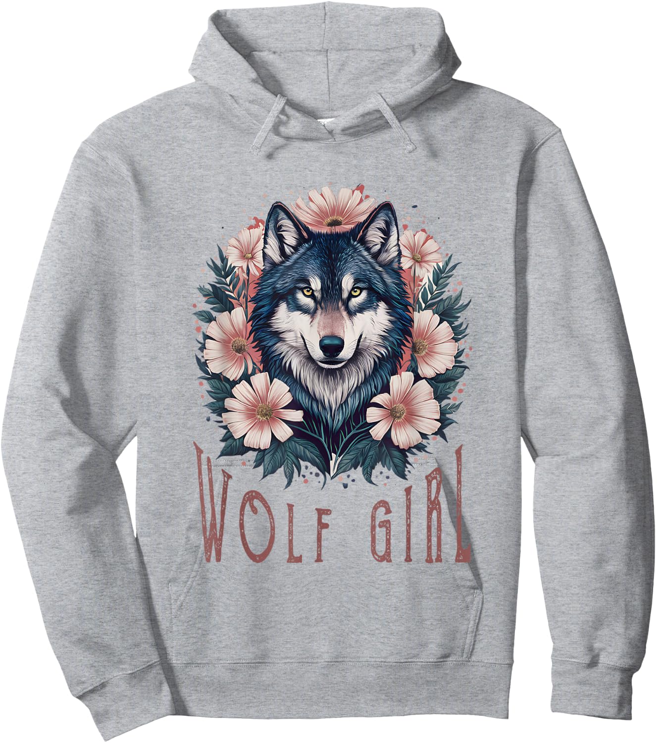 Wolf Girl Loves Wolves Kids Vintage Wolf Floral Hoodie - Hoodie | Ash