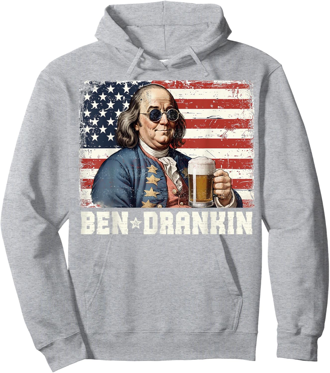 Ben Drankin Beer 4th of July Vintage Flag Funny Women Men Hoodie - Hoodie | Ash