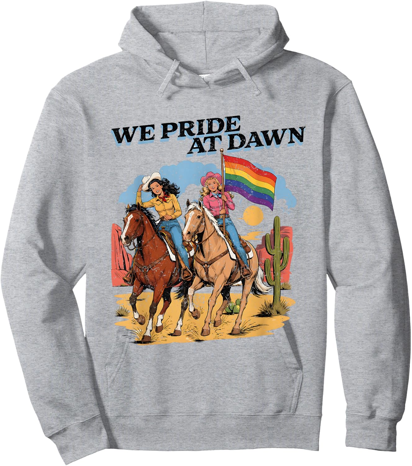 Lesbian Cowgirl Vintage Lesbian Pride Queer Western LGBTQ Hoodie - Hoodie | Ash
