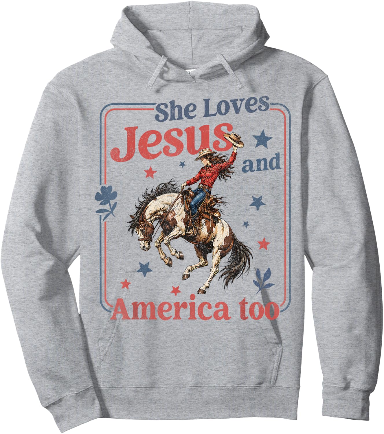 She Loves Jesus & America Too Christian 4th of July Cowgirl Hoodie - Hoodie | Ash