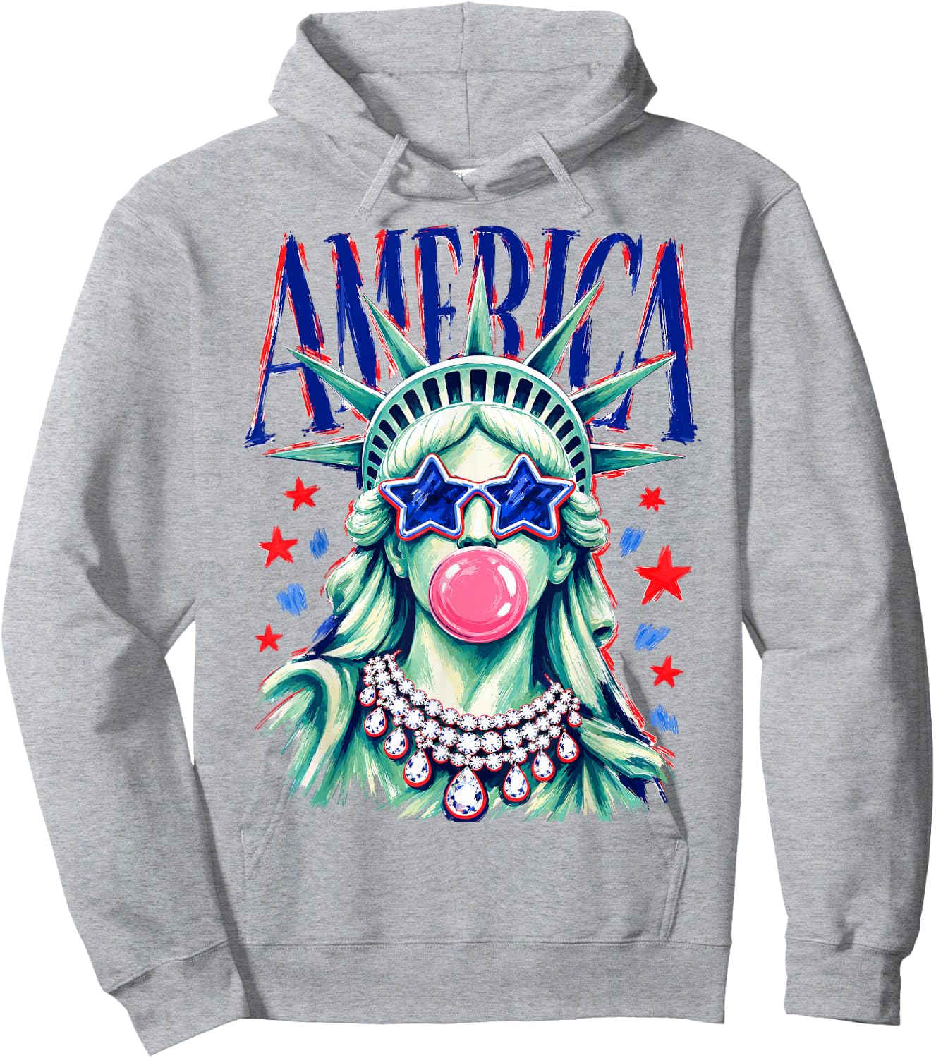Funny Statue of Liberty Blowing Bubble USA America 4th July Hoodie - Hoodie | Ash
