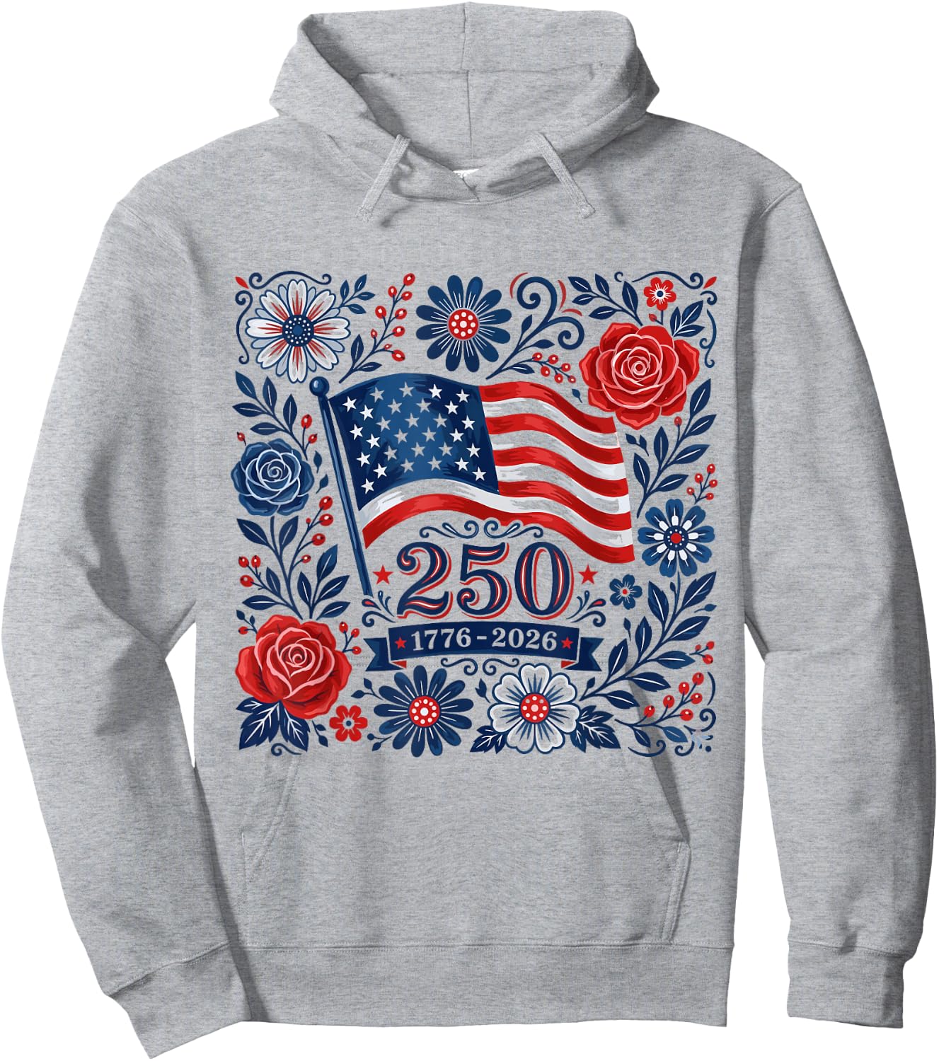 Floral 4th of July American Flag 250 Years 1776-2026 Women Hoodie - Hoodie | Ash