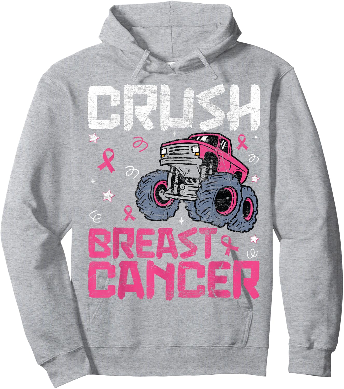 Crush Breast Cancer Awareness Monster Truck kids Boys Girls Hoodie - Hoodie | Ash