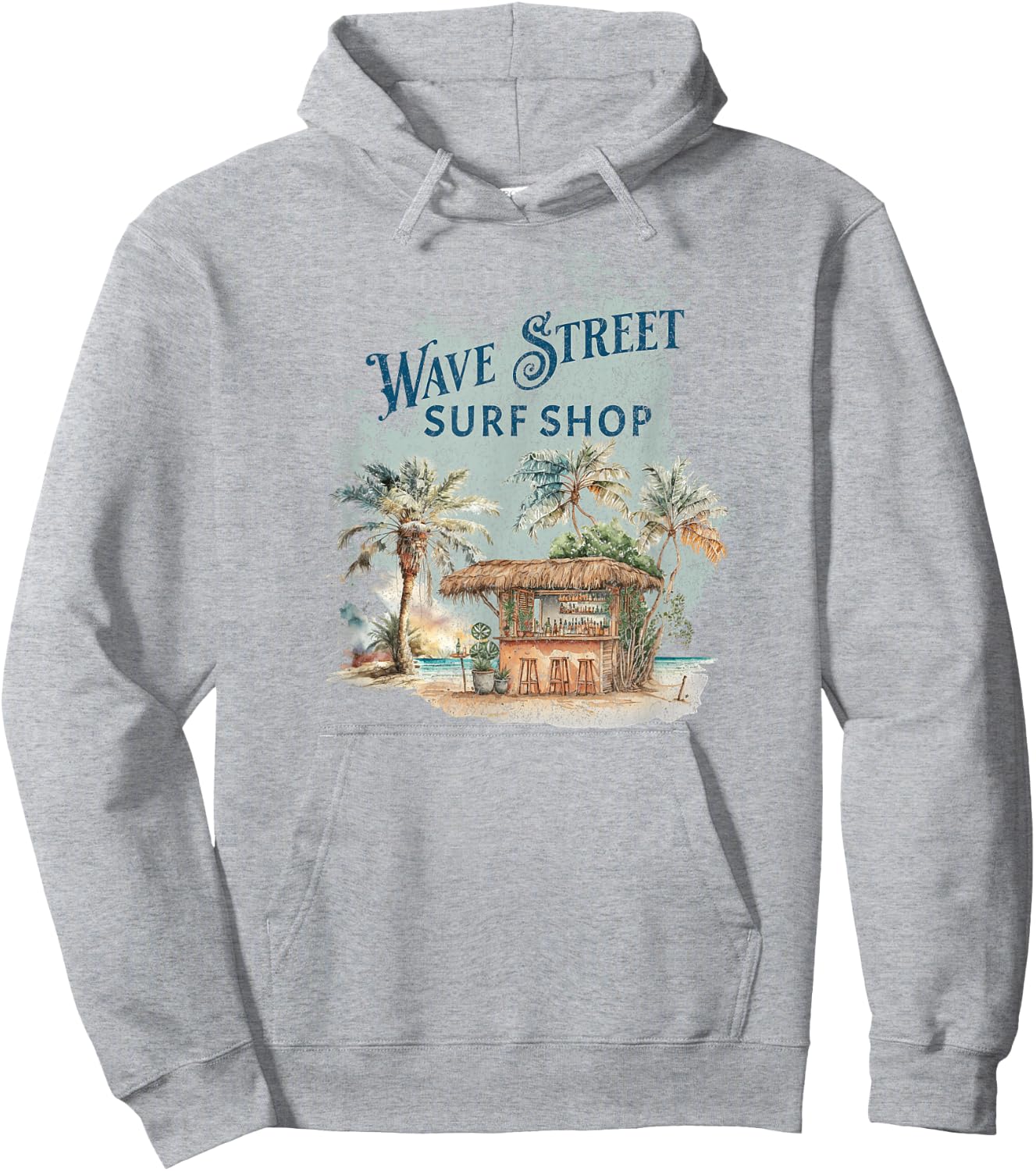 Wave Street Retro Vacation Beach Surfing Sunset Beach Hut Men Women Kids Hoodie - Hoodie | Ash