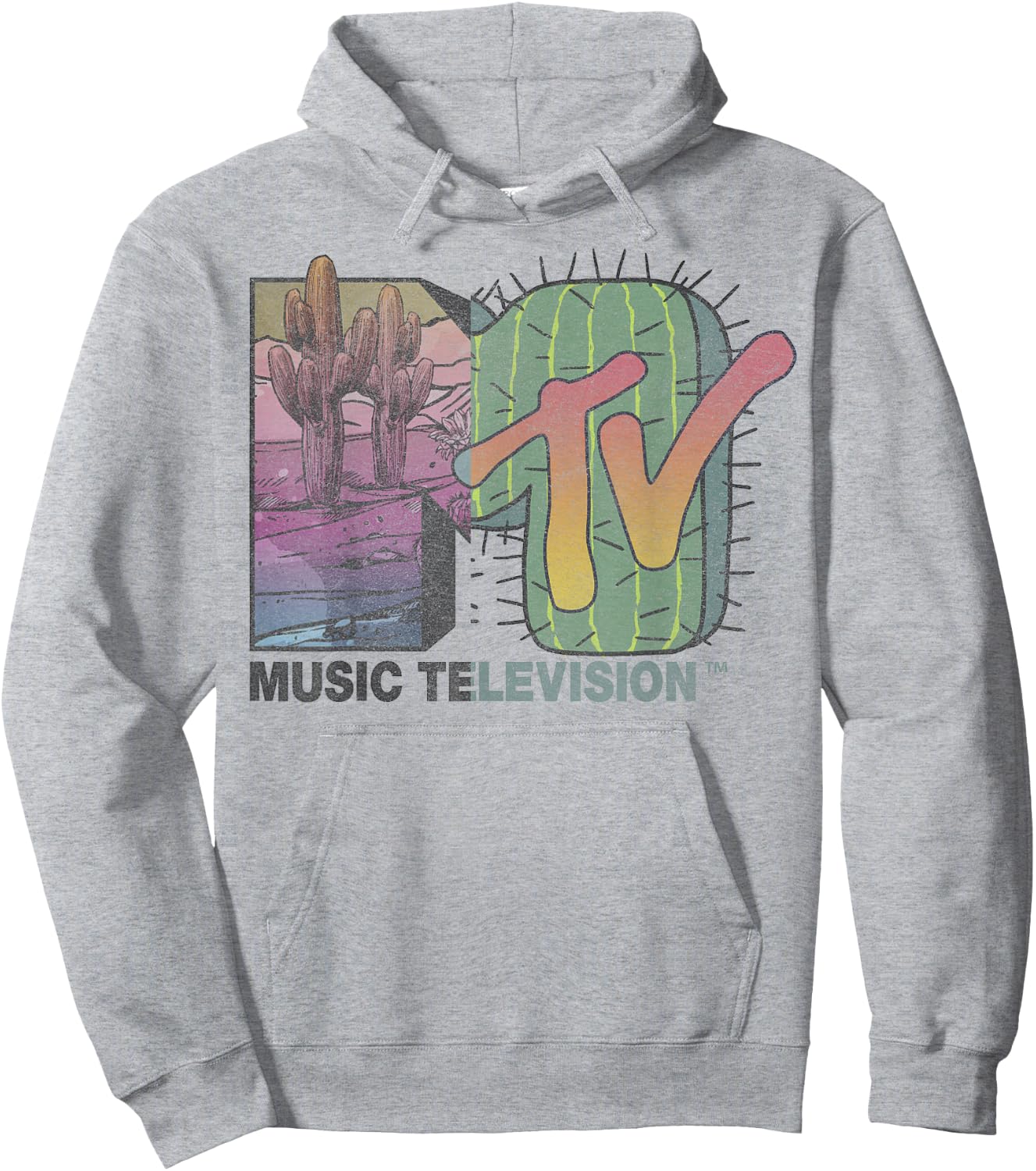 MTV Desert Cactus Split Retro Logo Hoodie - Hoodie | Ash