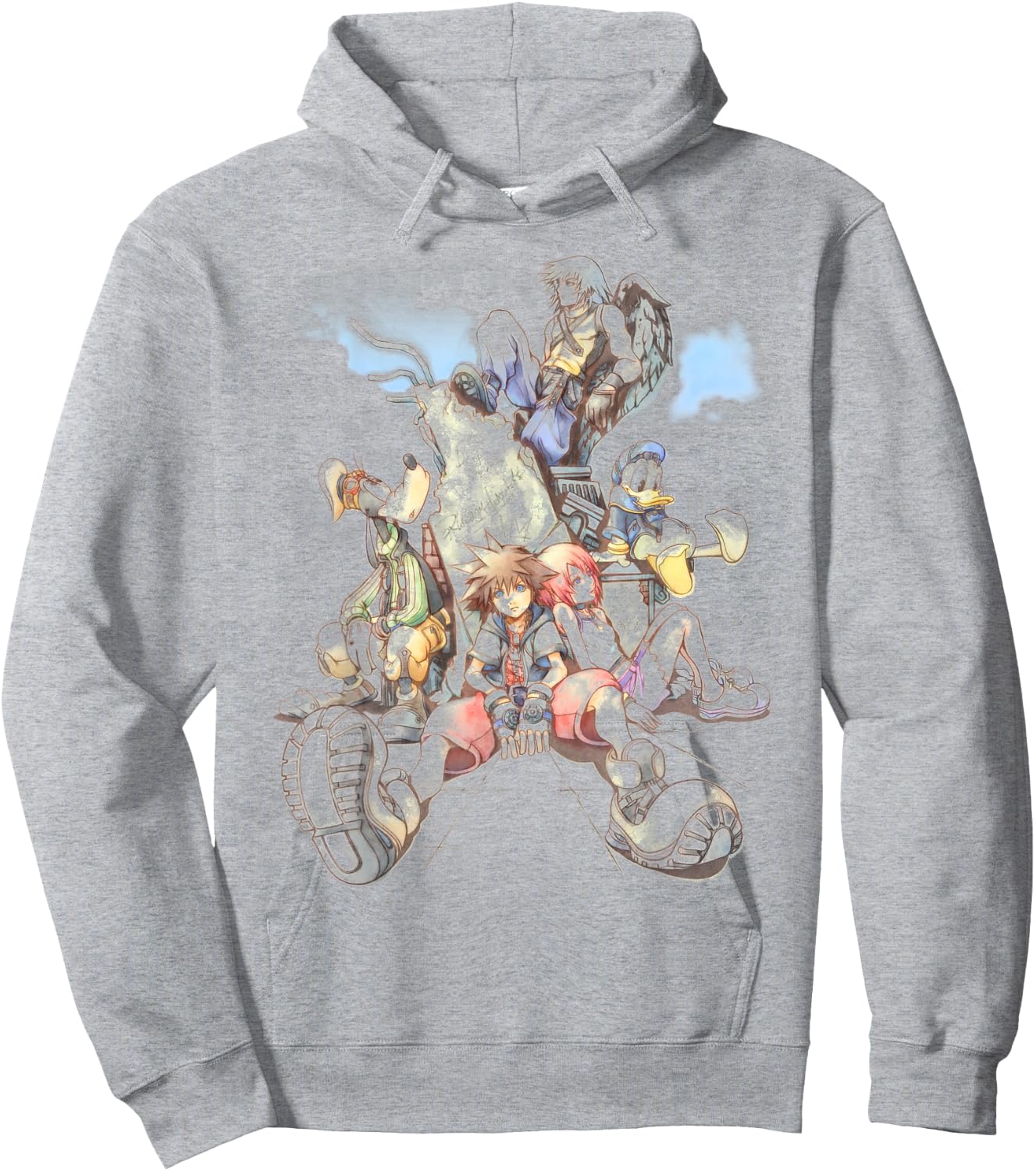 Disney Kingdom Hearts Group Shot Deep Dive Sketch Hoodie - Hoodie | Ash