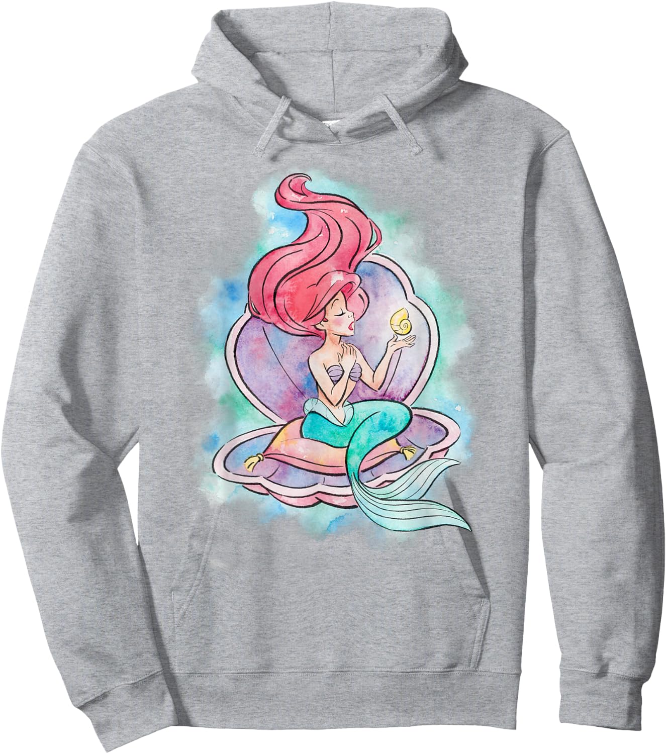 Disney The Little Mermaid Ariel in Shell Watercolor Pose Hoodie - Hoodie | Ash