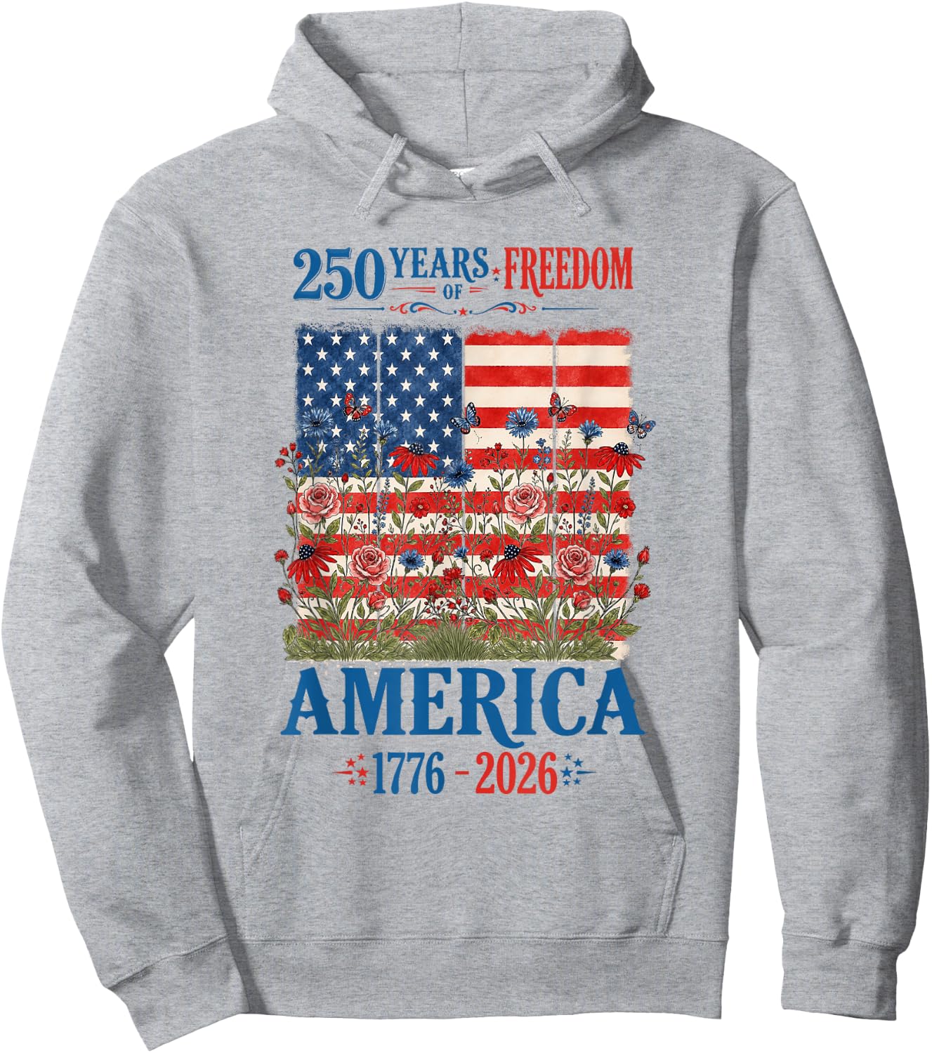 America 250 Years of Freedom Floral Flag Women 2026 Hoodie - Hoodie | Ash
