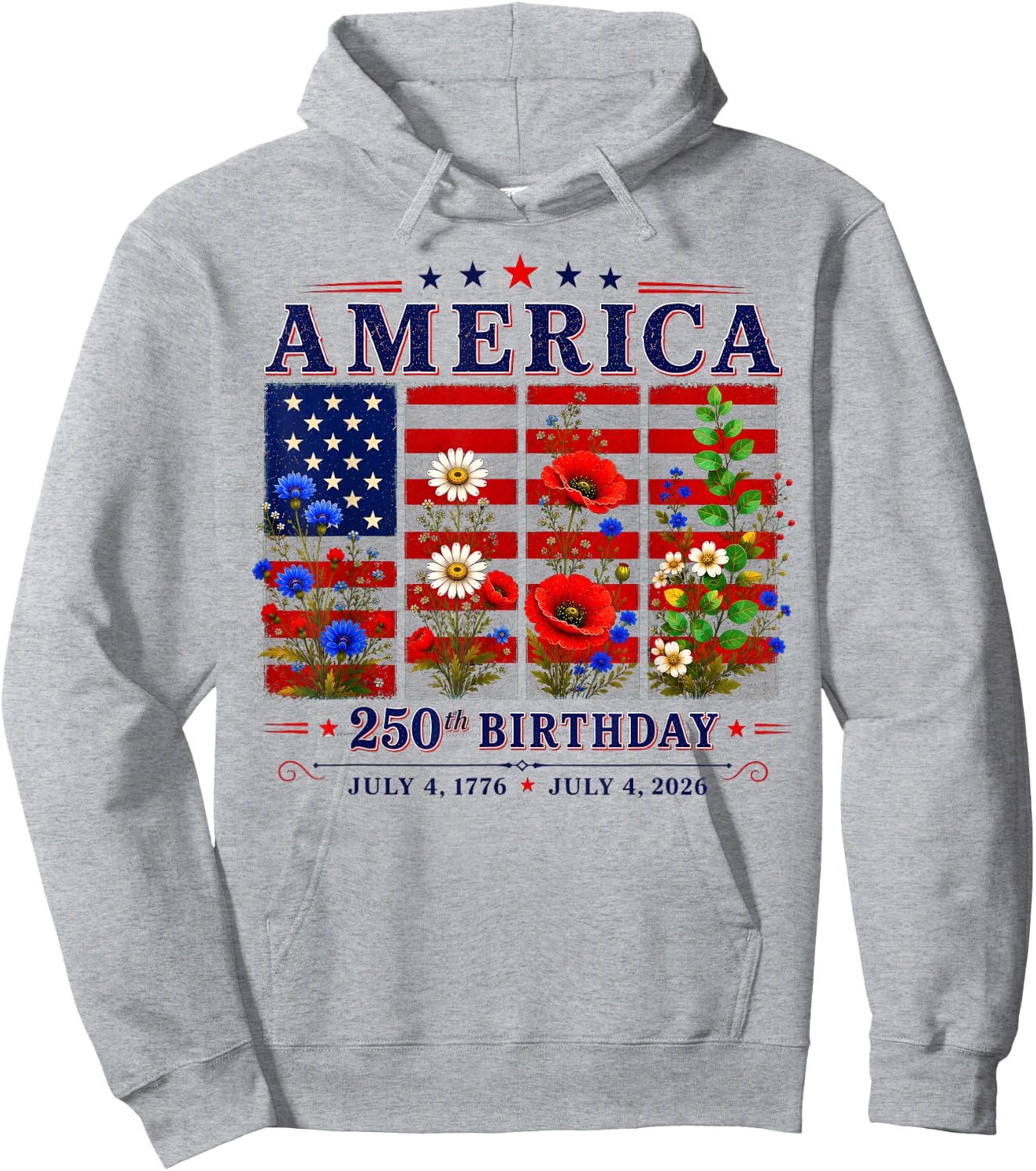 250th Anniversary America Floral 4th of July Hoodie - Hoodie | Ash