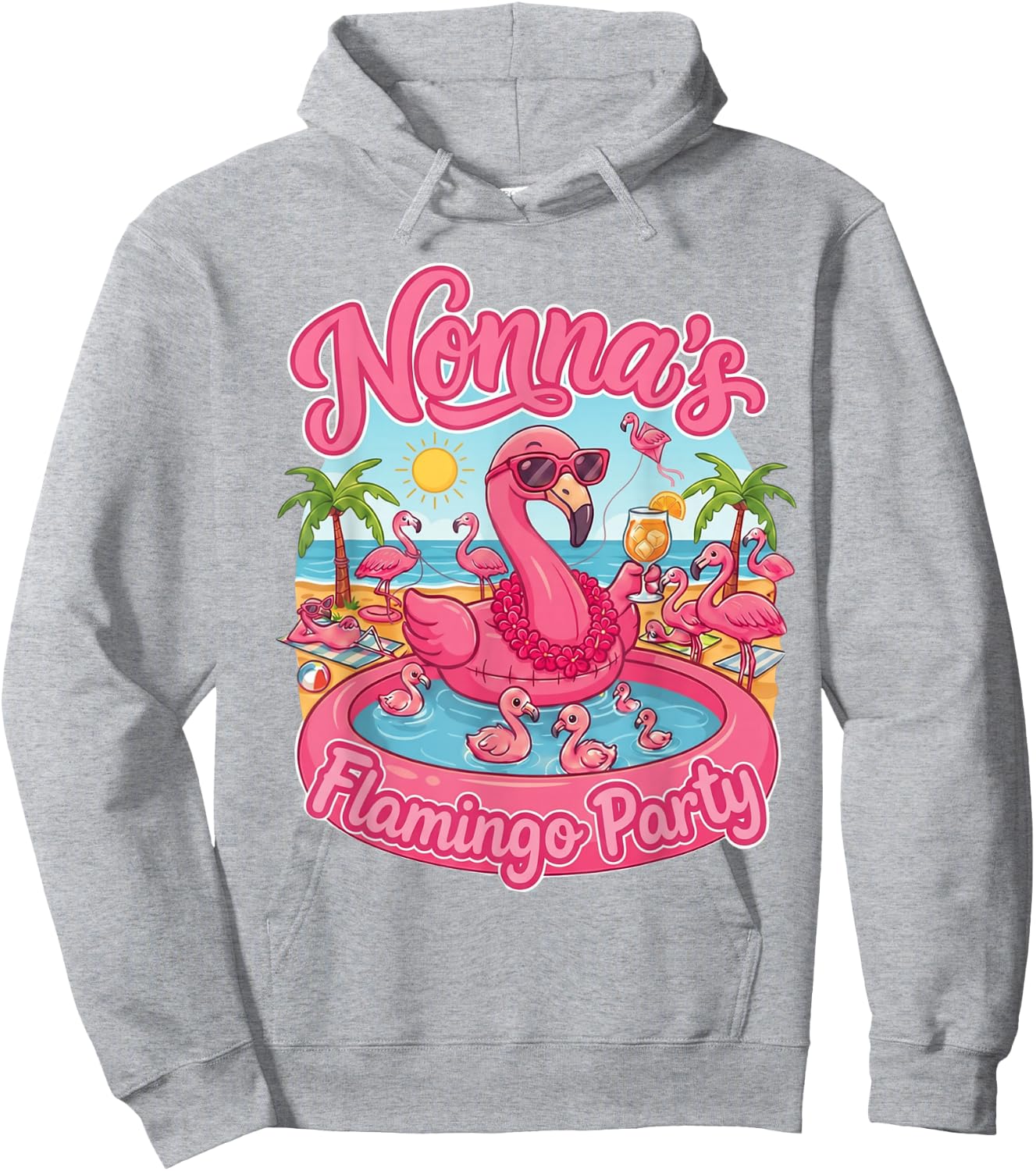 Nonna's Flamingo Party Family Reunion Hoodie - Hoodie | Ash