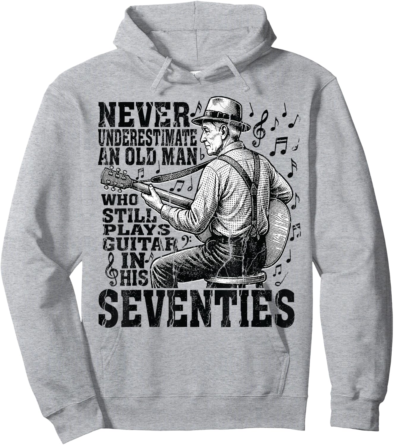 Never Underestimate Old Man Plays Guitar Seventies Guitarist Hoodie - Hoodie | Ash