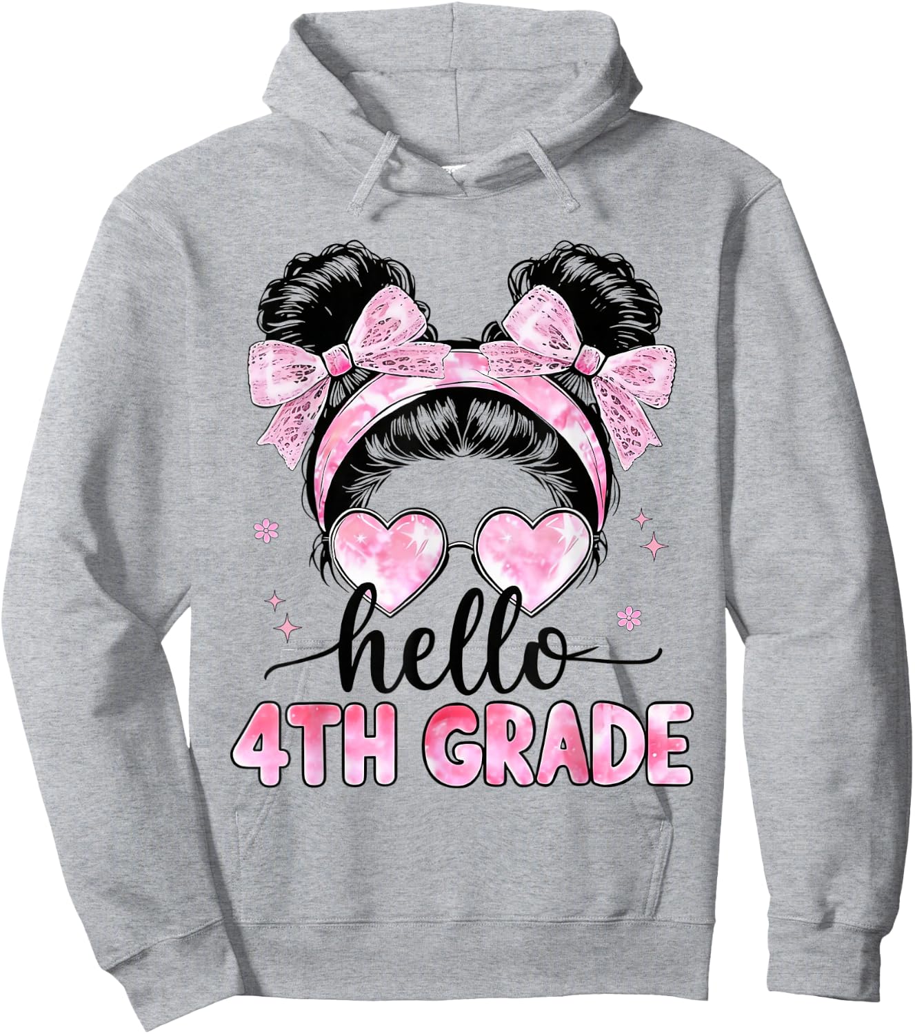 Hello 4th Grade Messy Bun Coquette Back to School Girls Hoodie - Hoodie | Ash