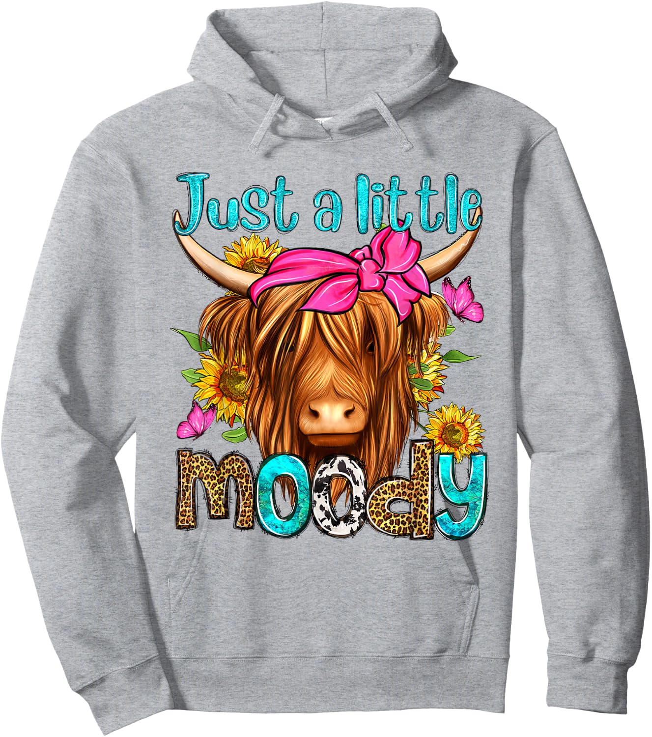 Just A Little Moody Leopard Sunflower Highland Cow Western Hoodie - Hoodie | Ash