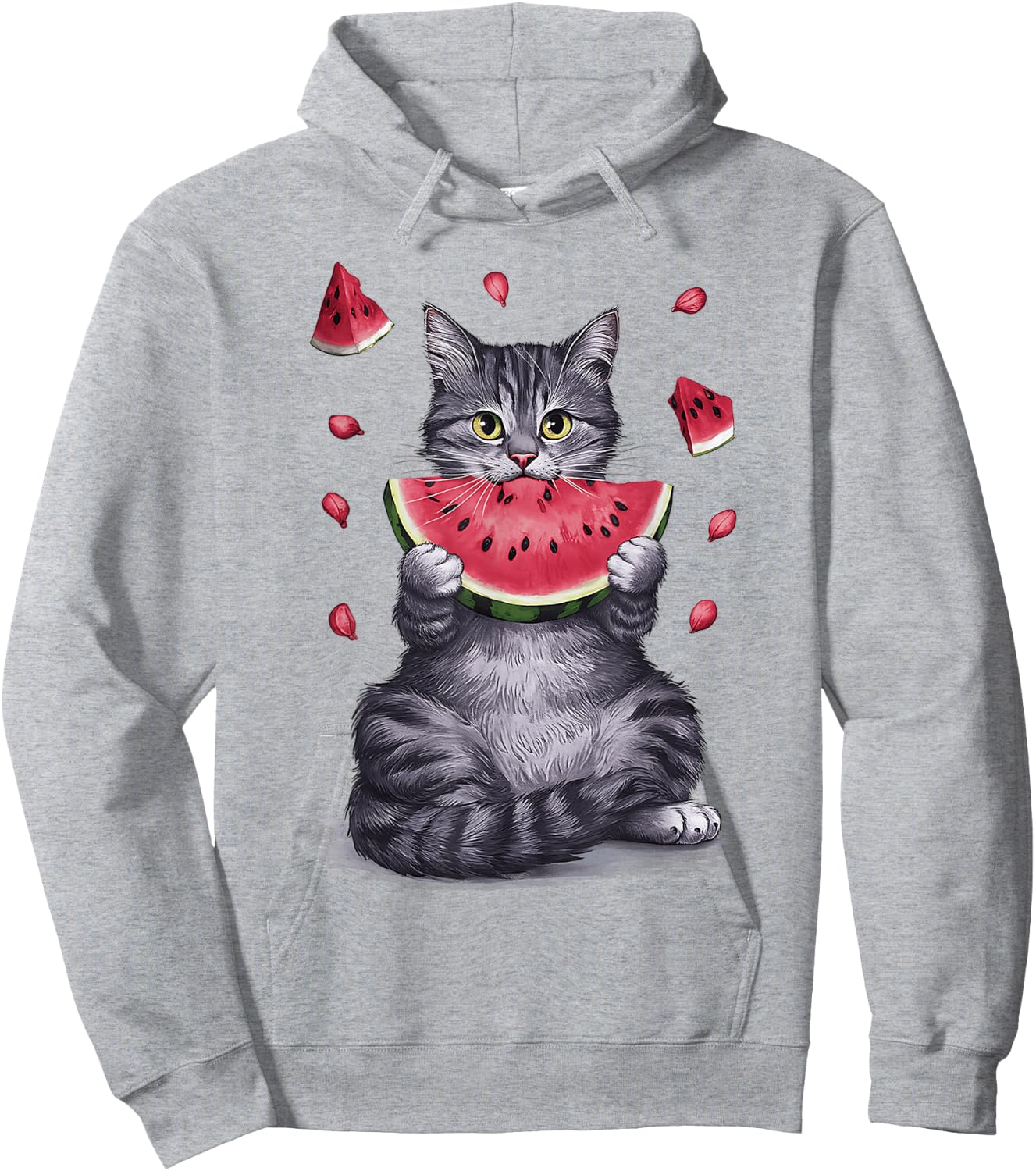 Cute Cat Eating Watermelon Fruit Summer Men Women Girls Hoodie - Hoodie | Ash