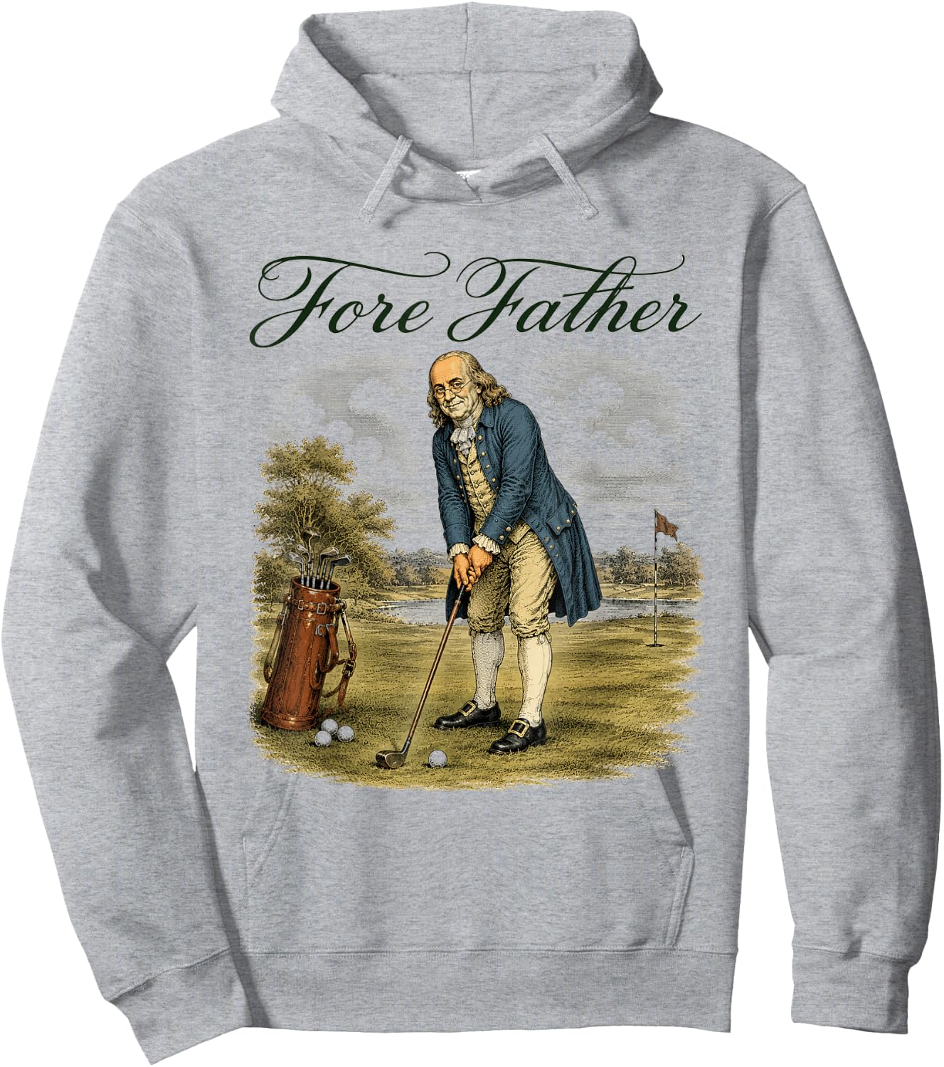 Fore Father Funny Founding Fathers Golfing Pun Hoodie - Hoodie | Ash