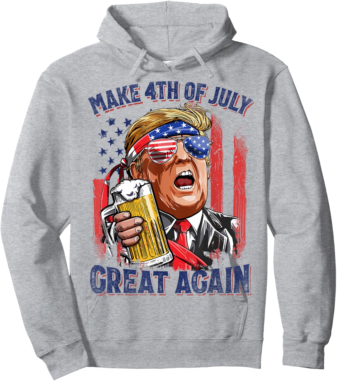 Make 4th Of July Great Again Funny Trump Men Drinking Beer Hoodie - Hoodie | Ash