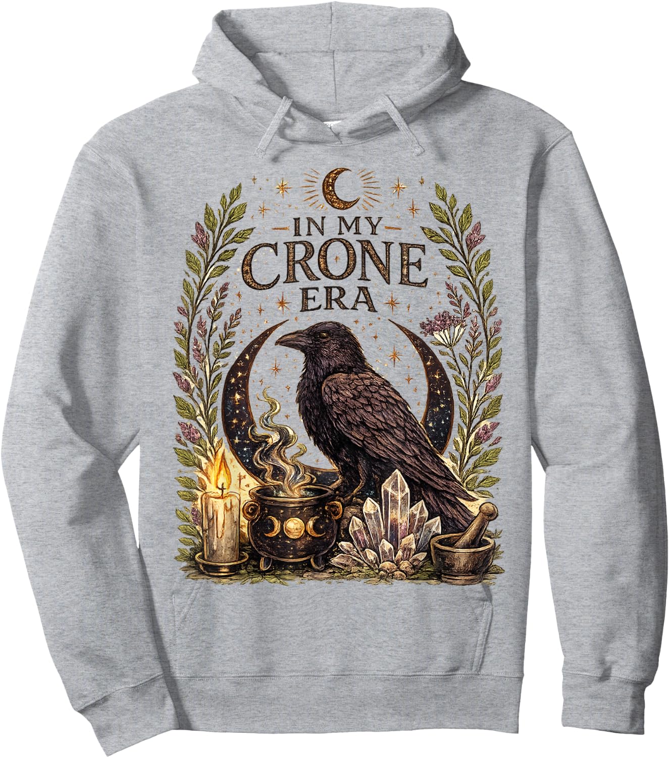 in My Crone Era Witchy Raven Cauldron Goth Witch Hoodie - Hoodie | Ash