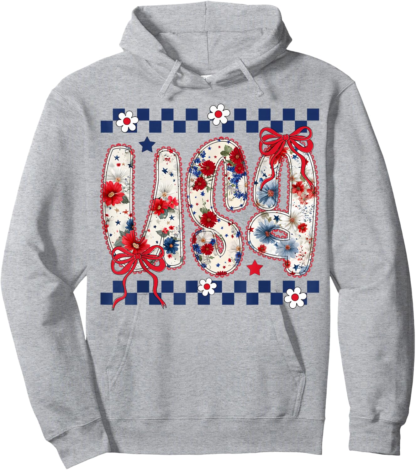 Cute USA Bow Floral Coquette 4th of July Girls Hoodie - Hoodie | Ash