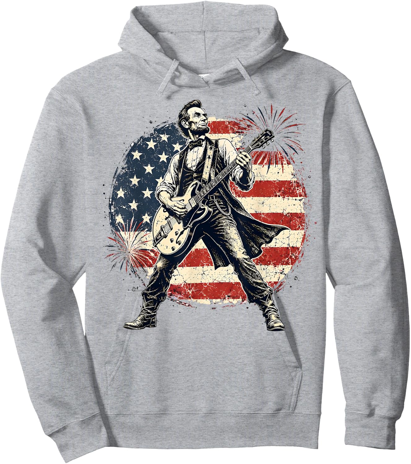 Lincoln Guitar 4th of July Fireworks 250th Anniversary USA Hoodie - Hoodie | Ash