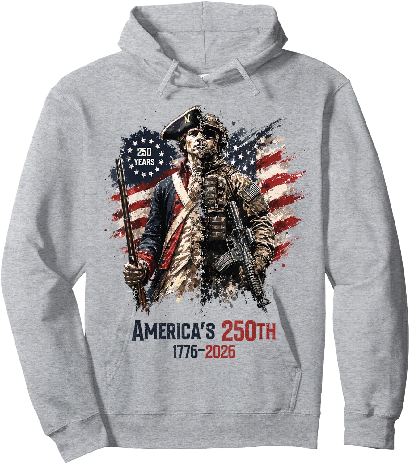 1776-2026 Patriotic Soldier American Flag 250 Years Hoodie - Hoodie | Ash