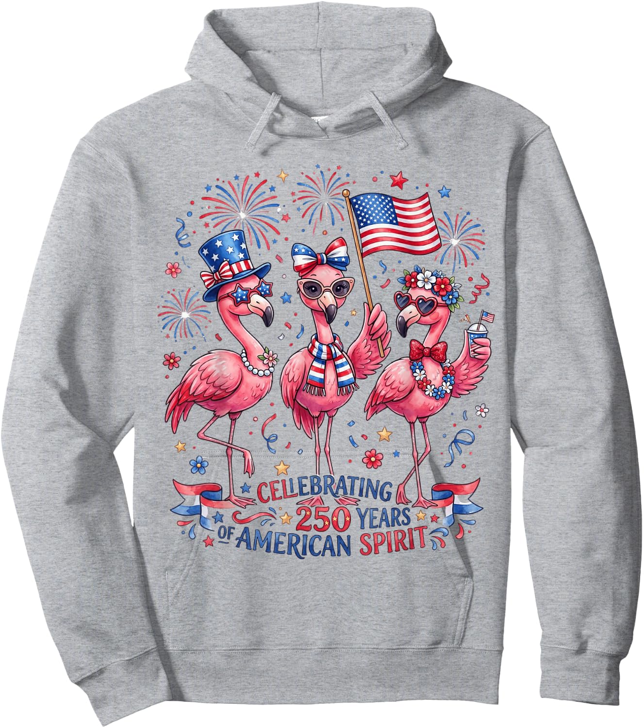 Patriotic Flamingo American Spirit 250 Years Celebration Hoodie - Hoodie | Ash