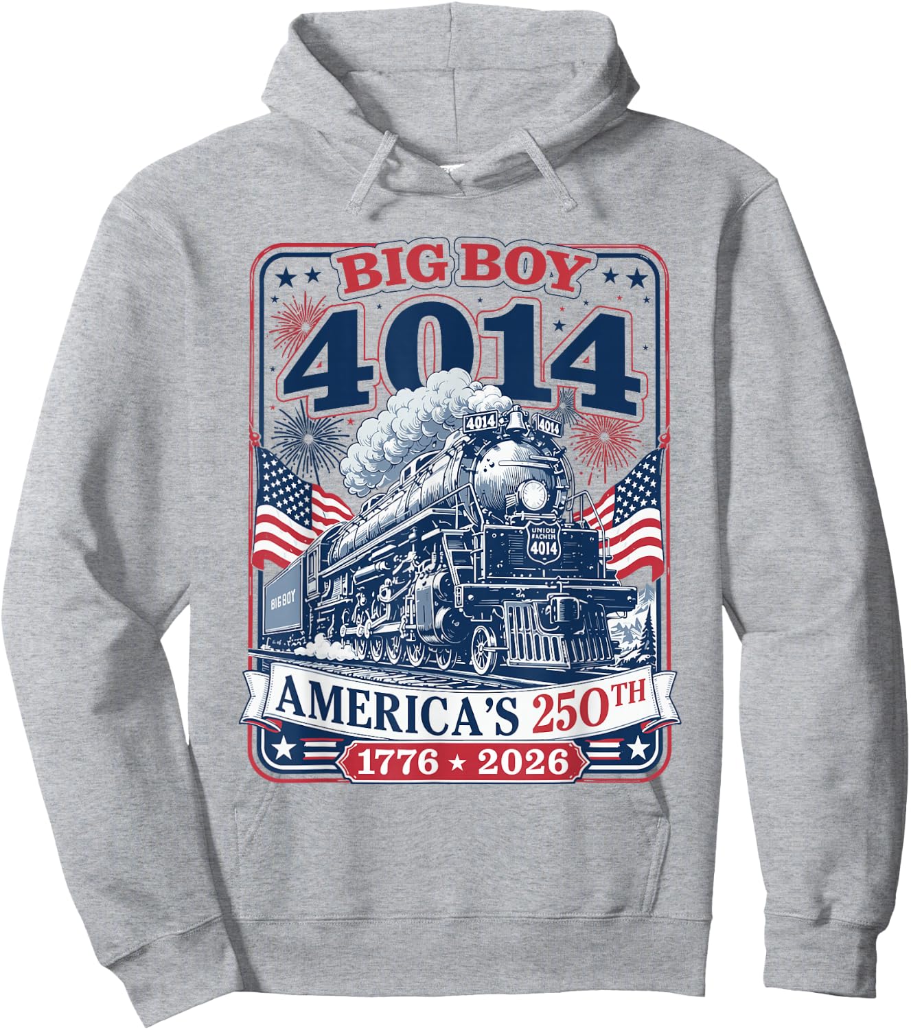 Big Boy 4014 Train 4th of July Retro US Flag Vintage Apparel Hoodie - Hoodie | Ash