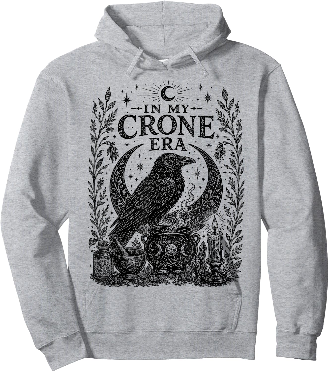 in My Crone Era Gothic Raven Cauldron Funny Crow Hoodie - Hoodie | Ash